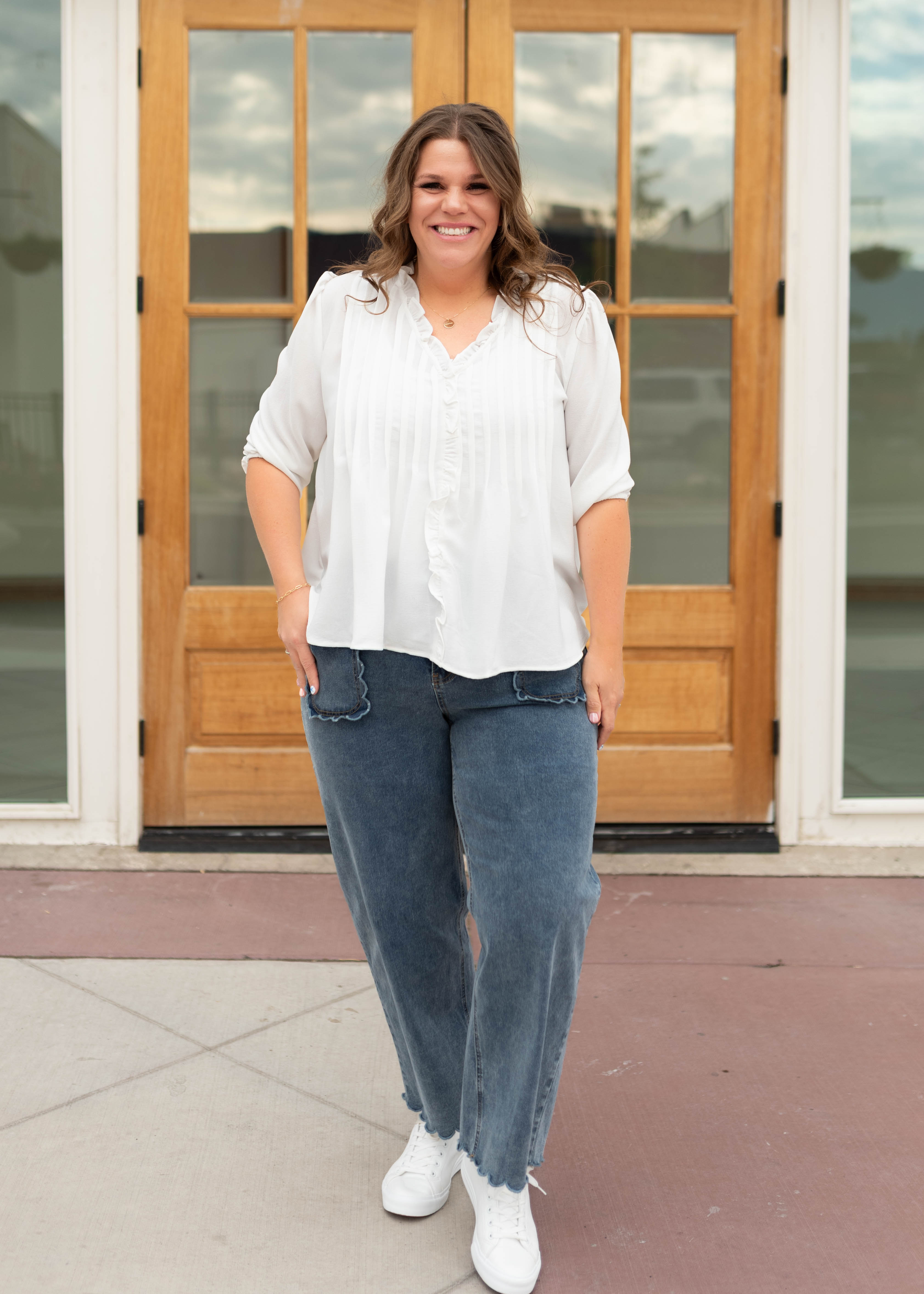 Natalie White Pintuck Blouse