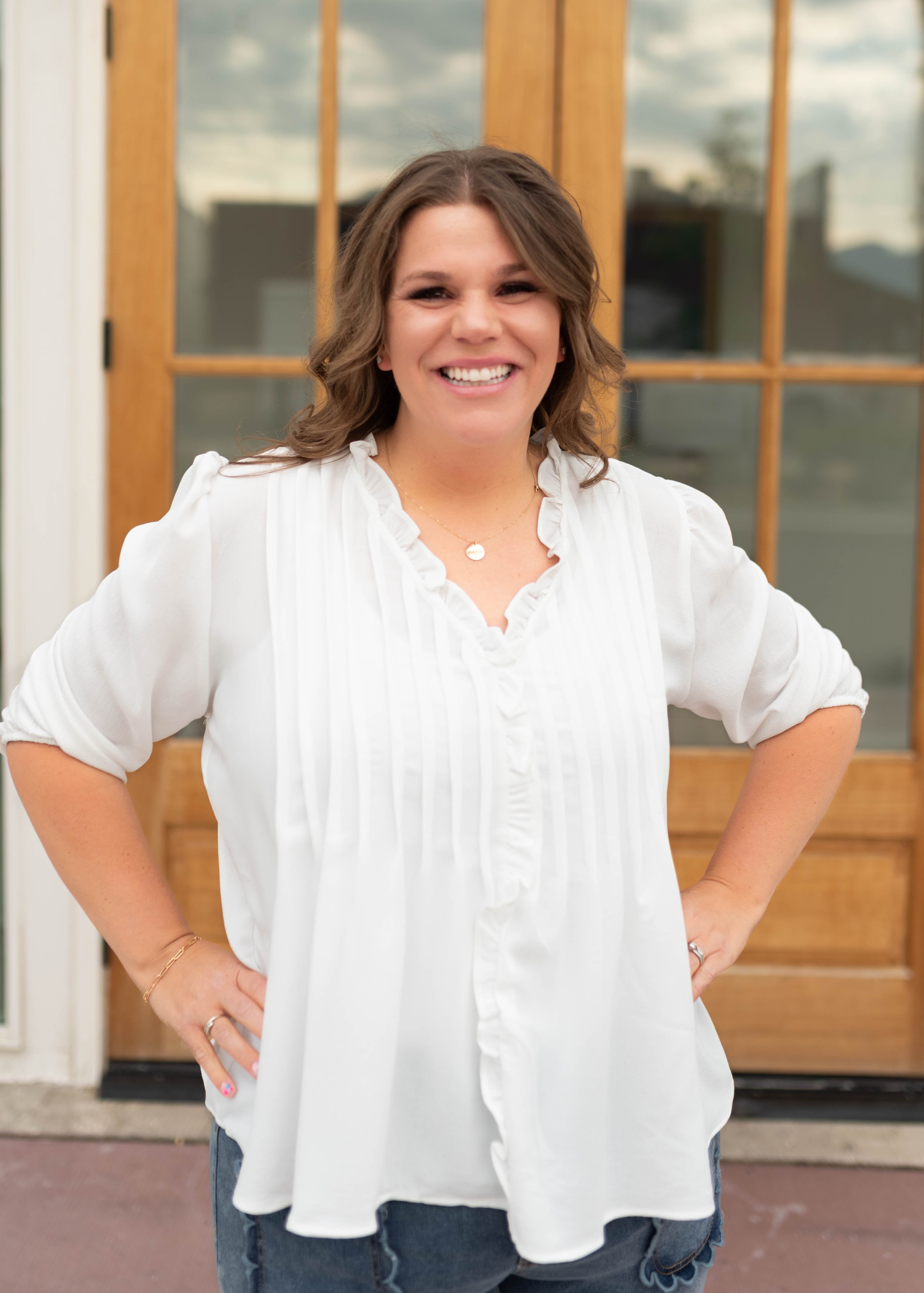 Natalie White Pintuck Blouse