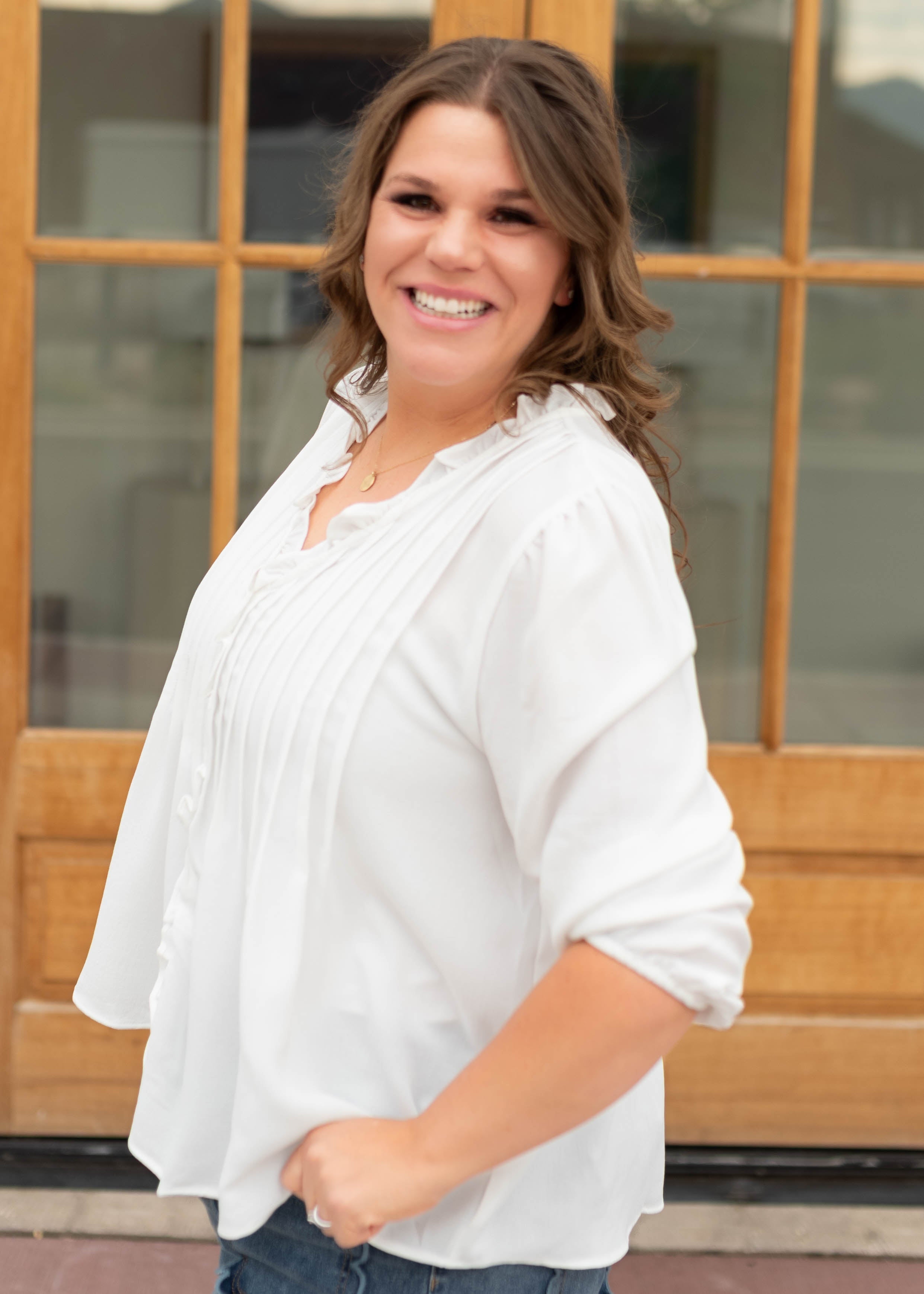 Natalie White Pintuck Blouse