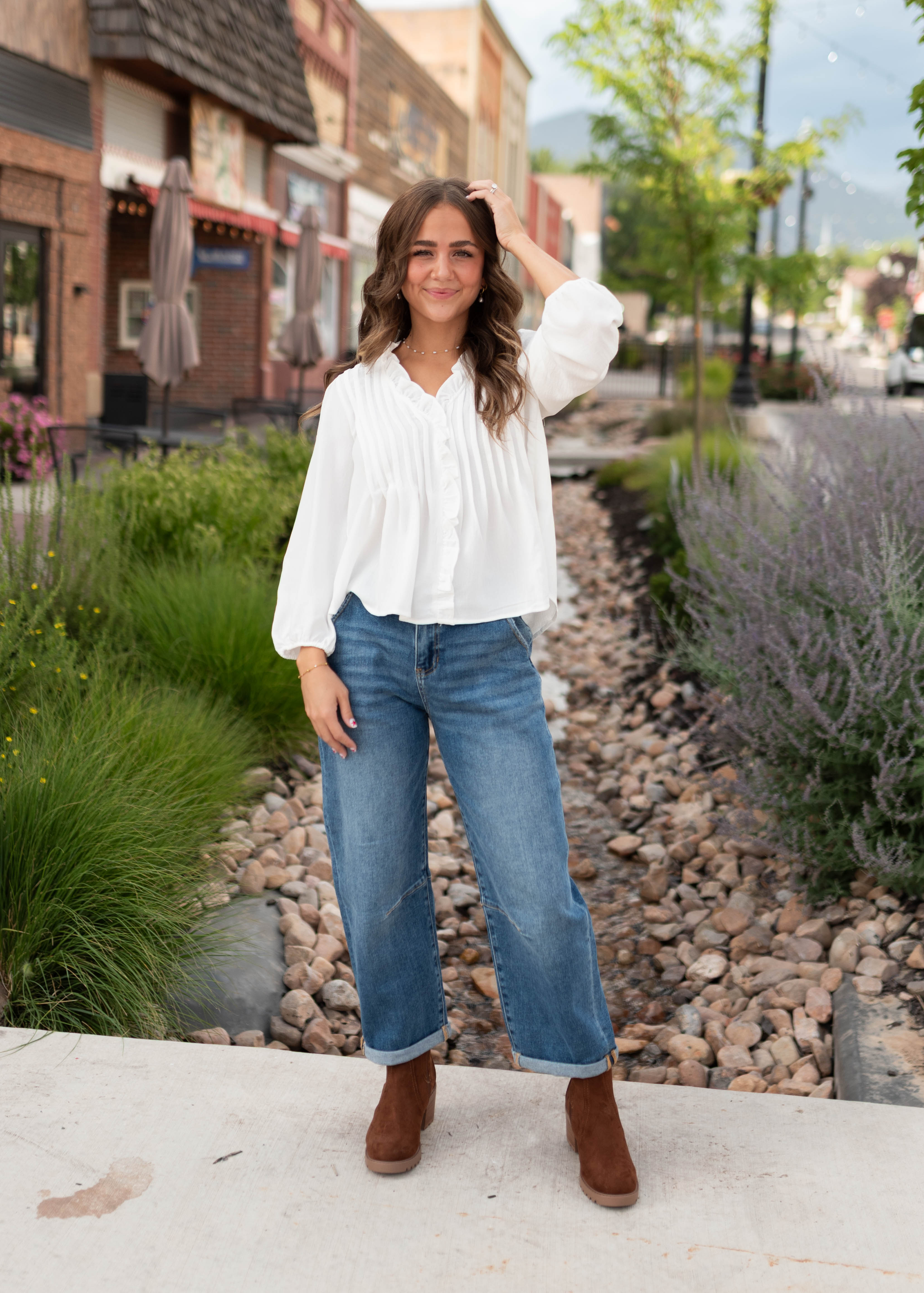 Natalie White Pintuck Blouse