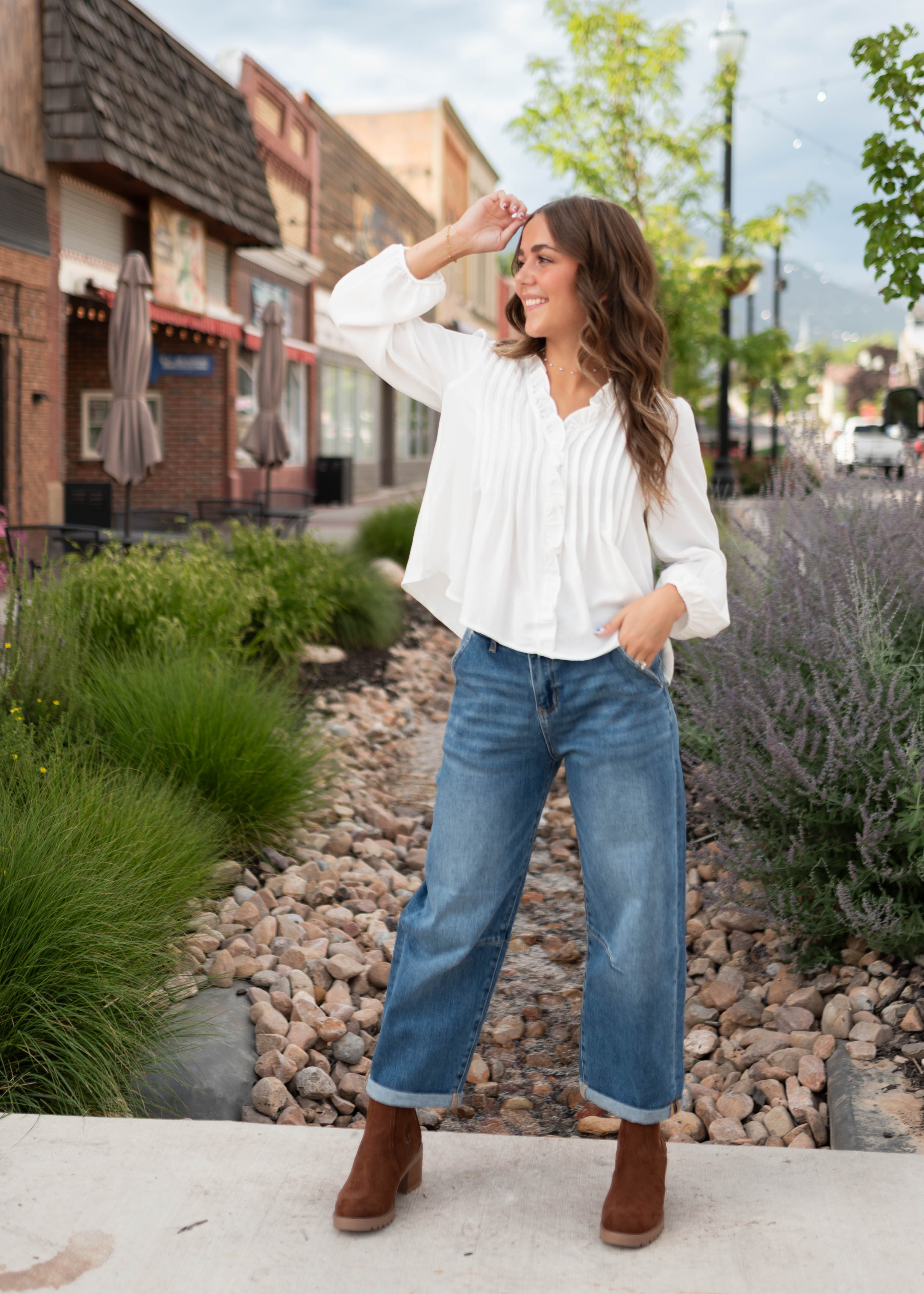 Natalie White Pintuck Blouse
