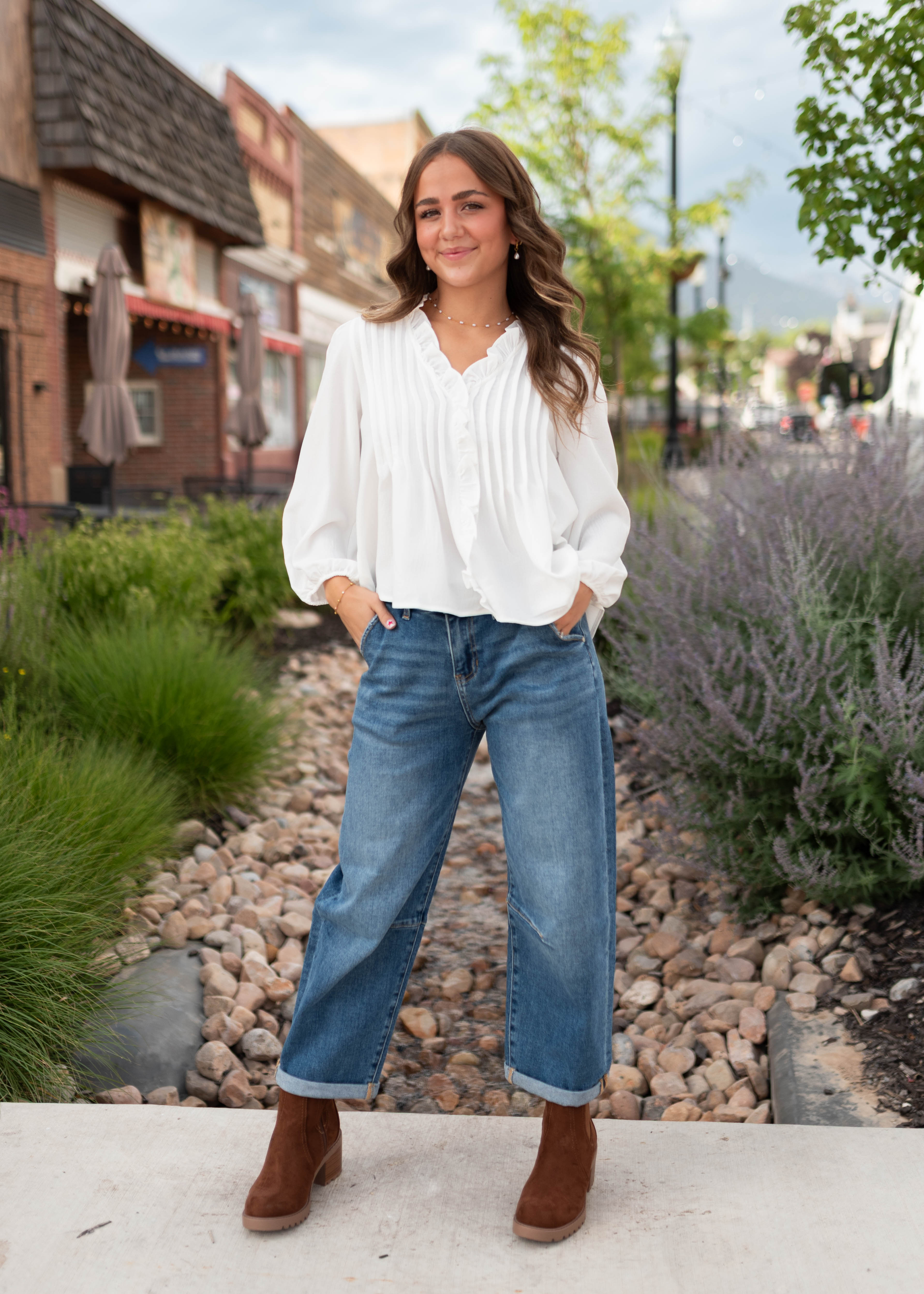 Natalie White Pintuck Blouse