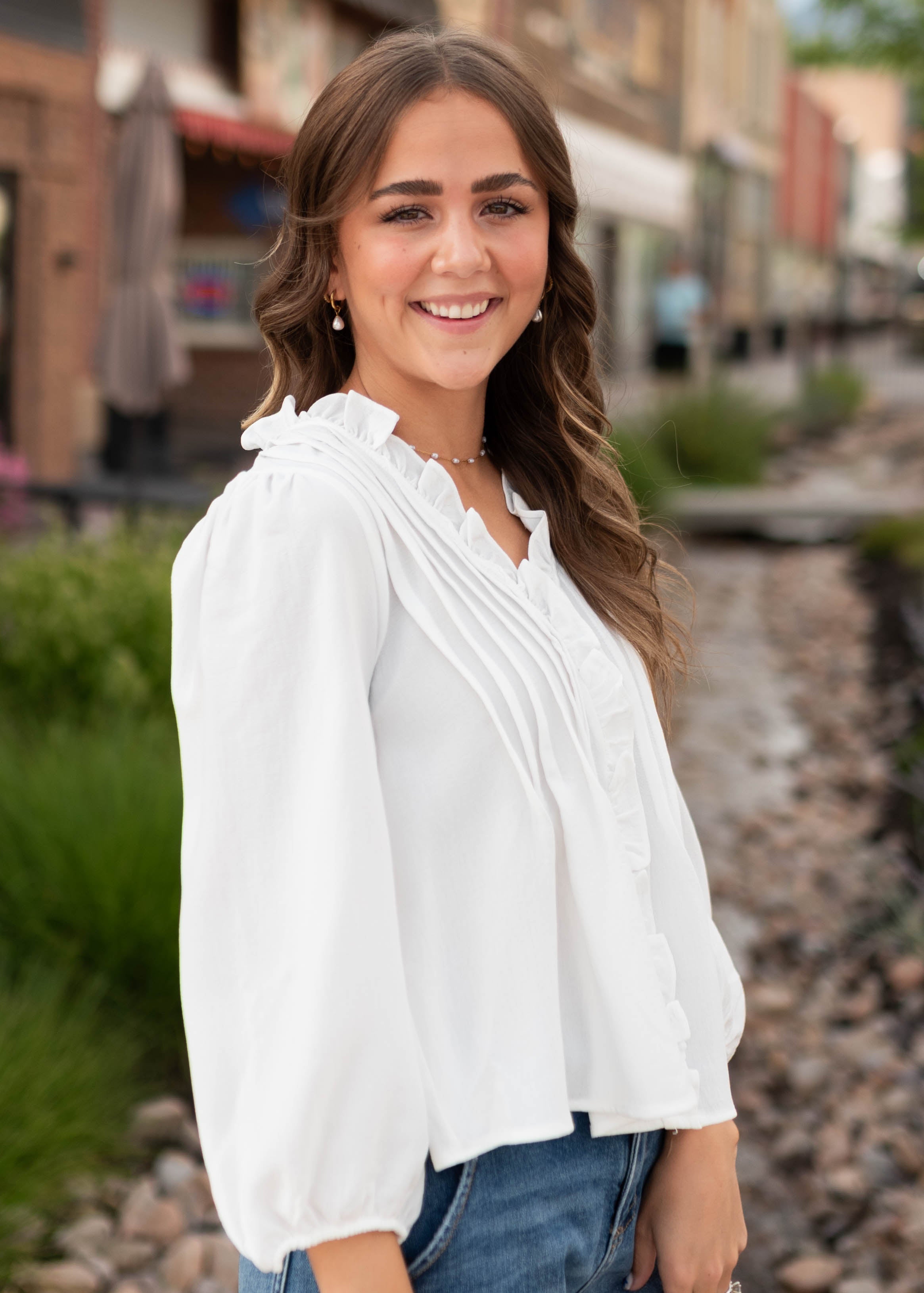 Natalie White Pintuck Blouse
