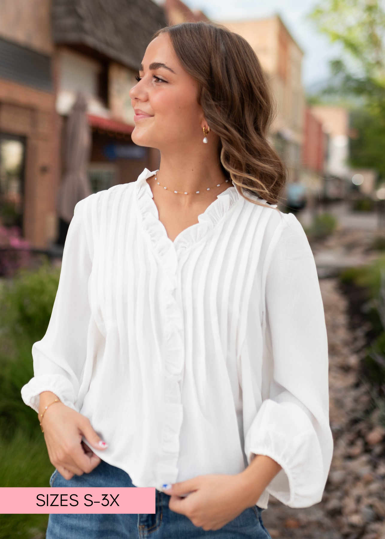 Natalie White Pintuck Blouse