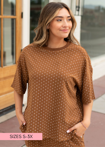 Nellie Camel & Ivory Polka Dot Oversized Top