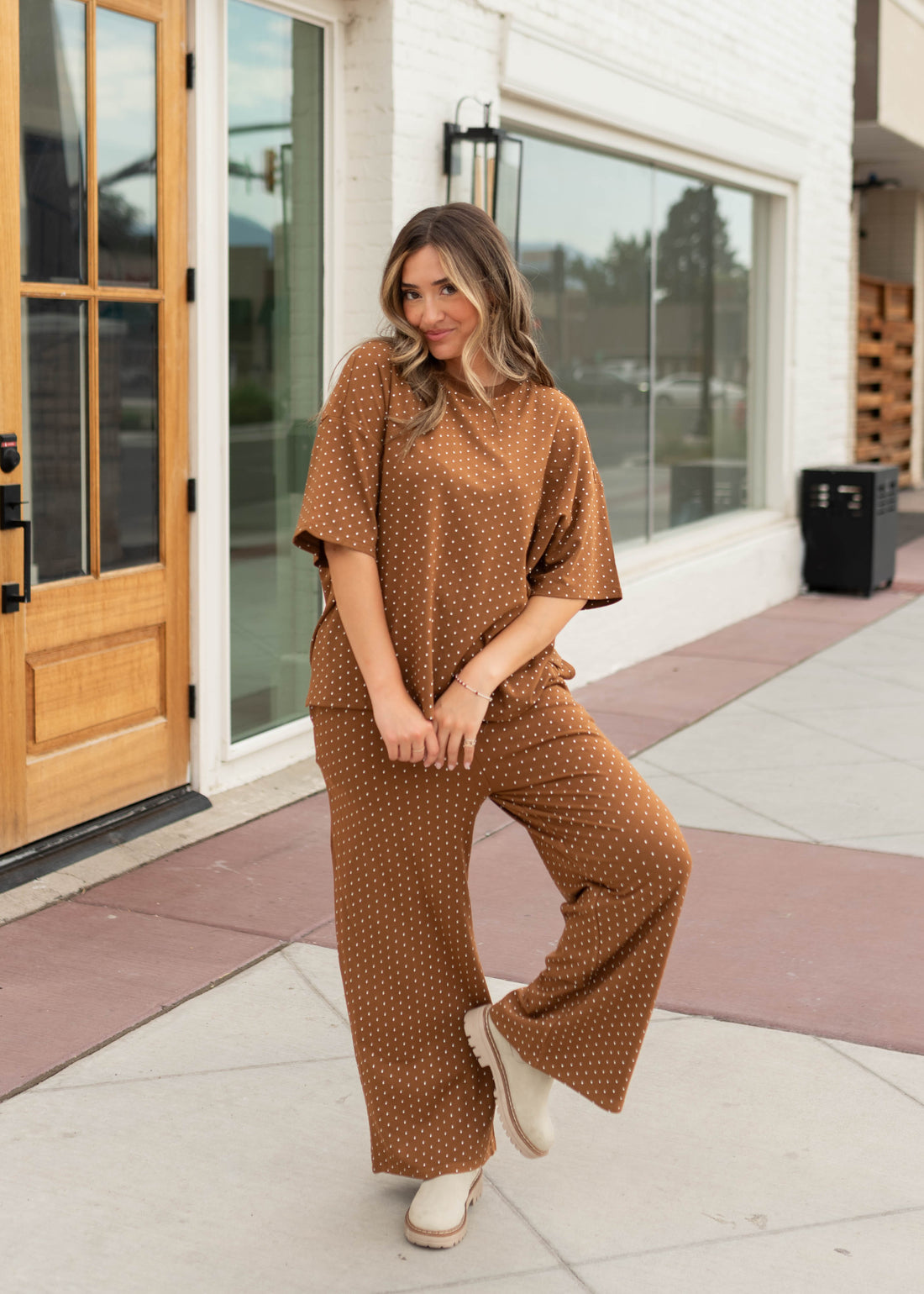 Nellie Camel & Ivory Polka Dot Lounge Pants