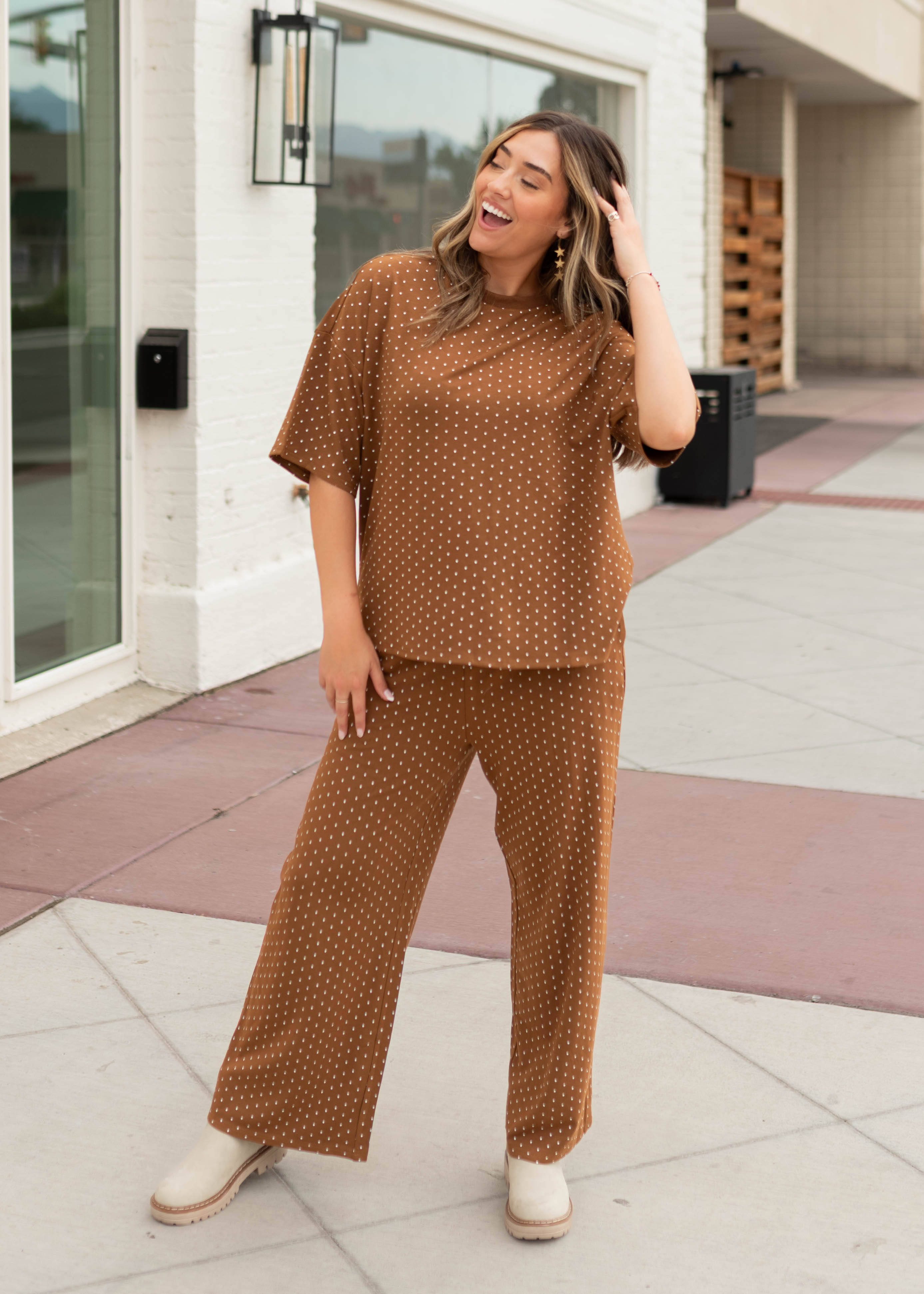 Nellie Camel & Ivory Polka Dot Lounge Pants