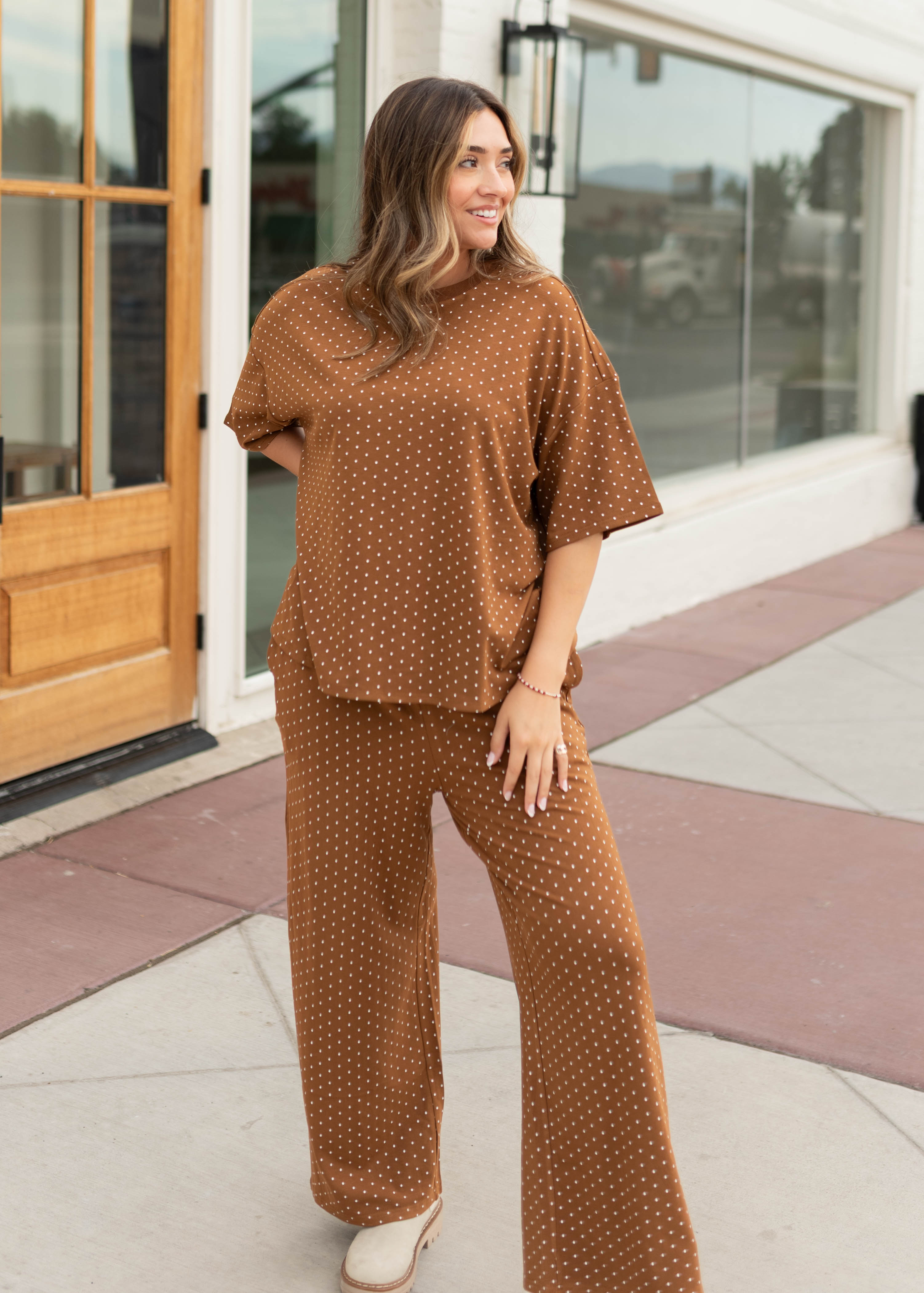 Nellie Camel & Ivory Polka Dot Oversized Top