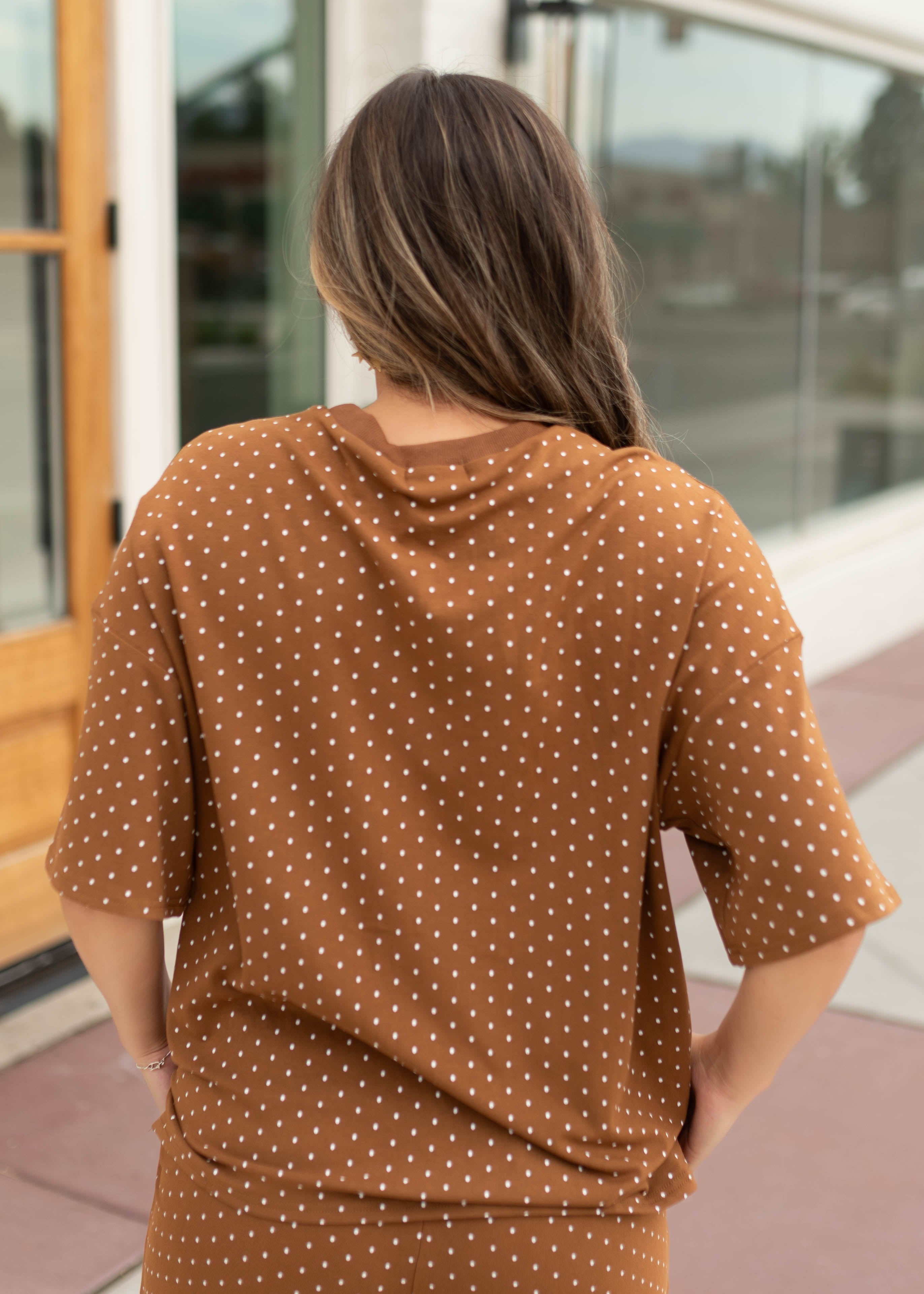 Nellie Camel & Ivory Polka Dot Oversized Top