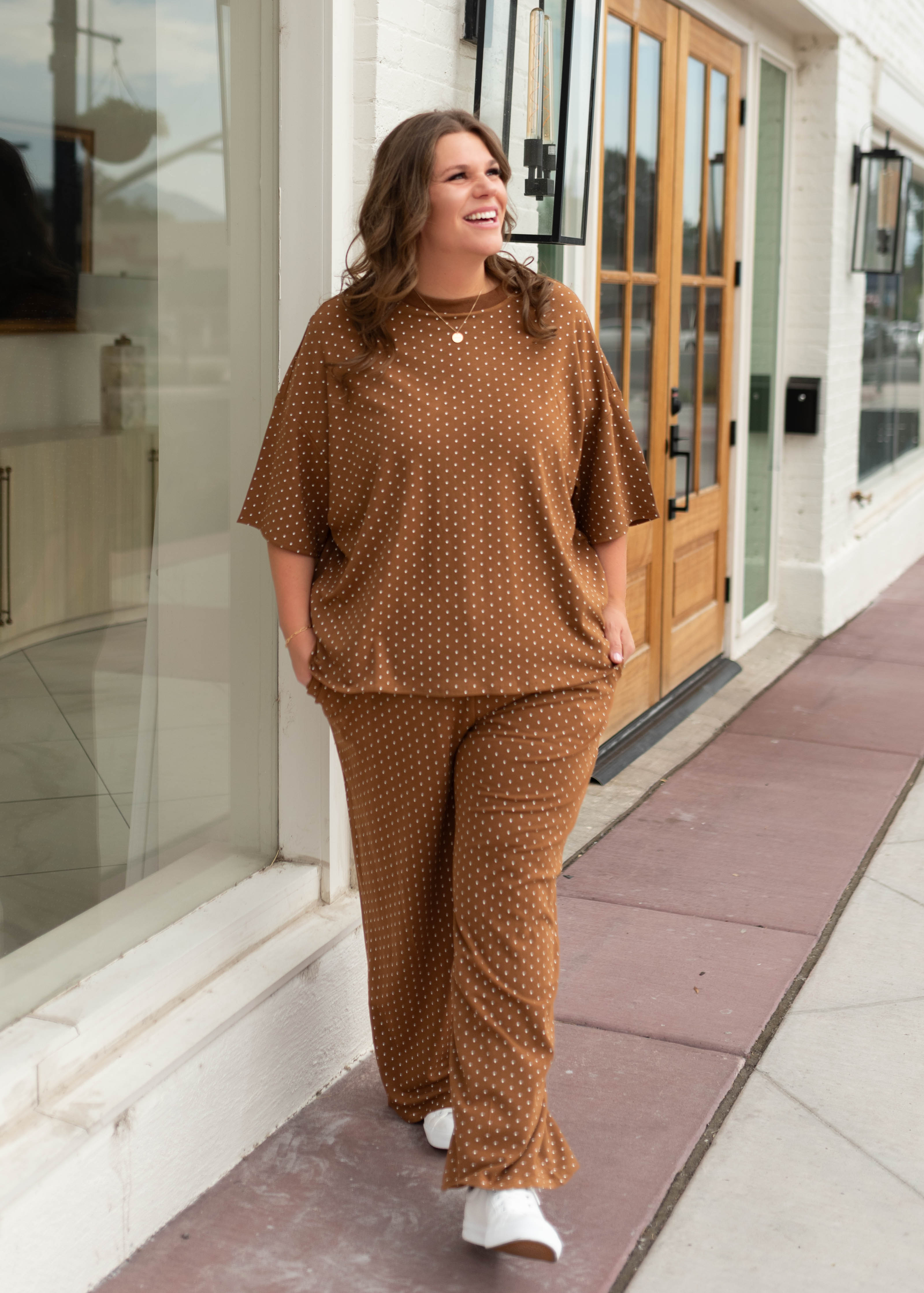 Nellie Camel & Ivory Polka Dot Oversized Top