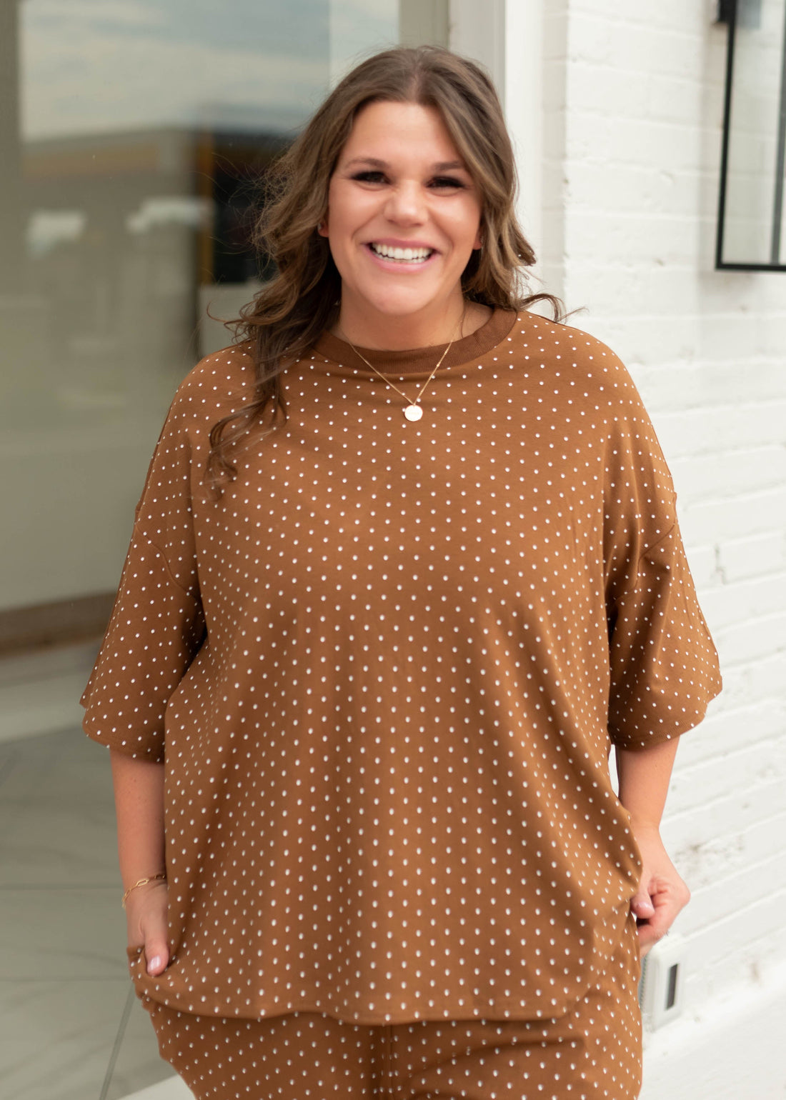 Nellie Camel & Ivory Polka Dot Oversized Top