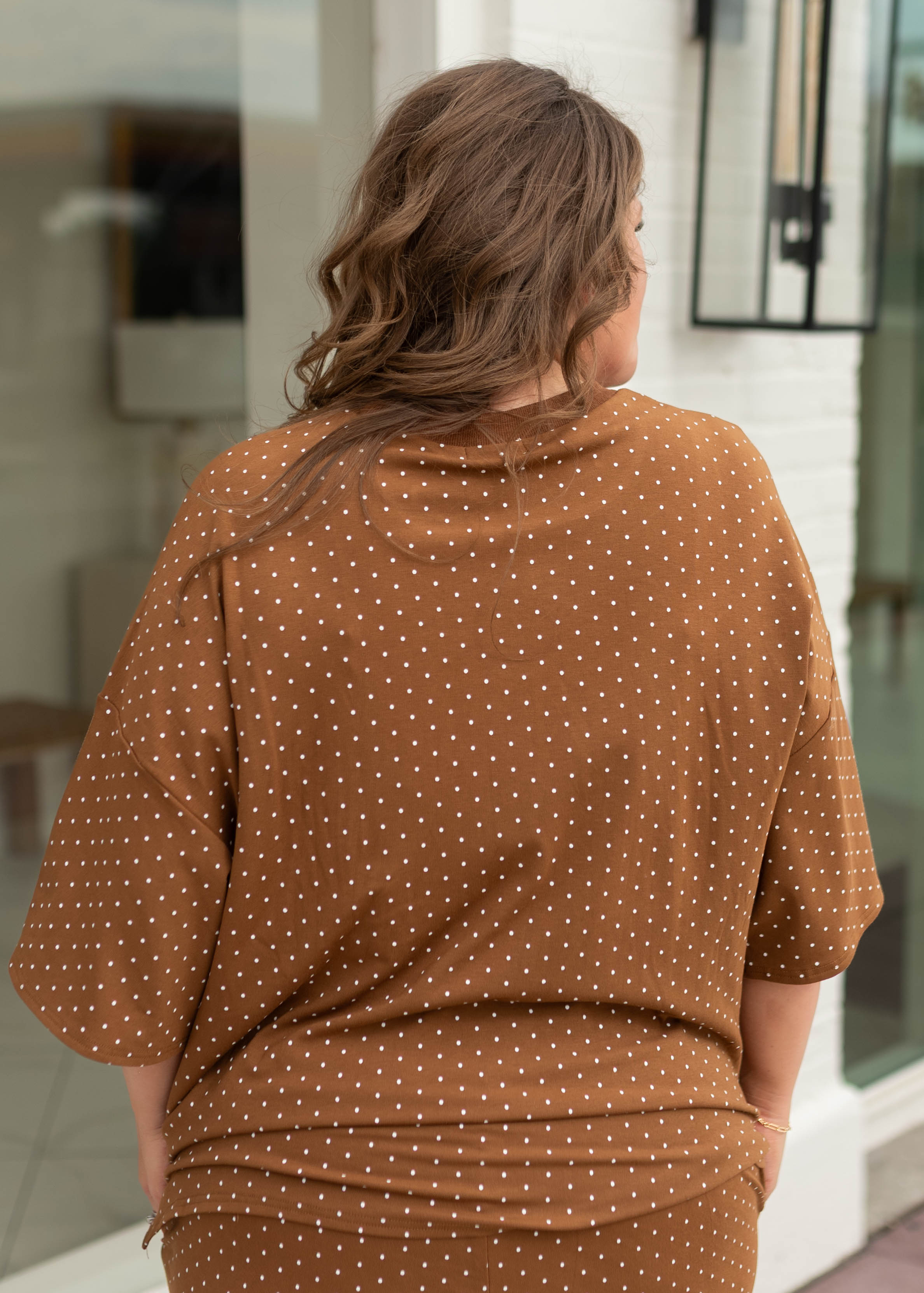 Nellie Camel & Ivory Polka Dot Oversized Top