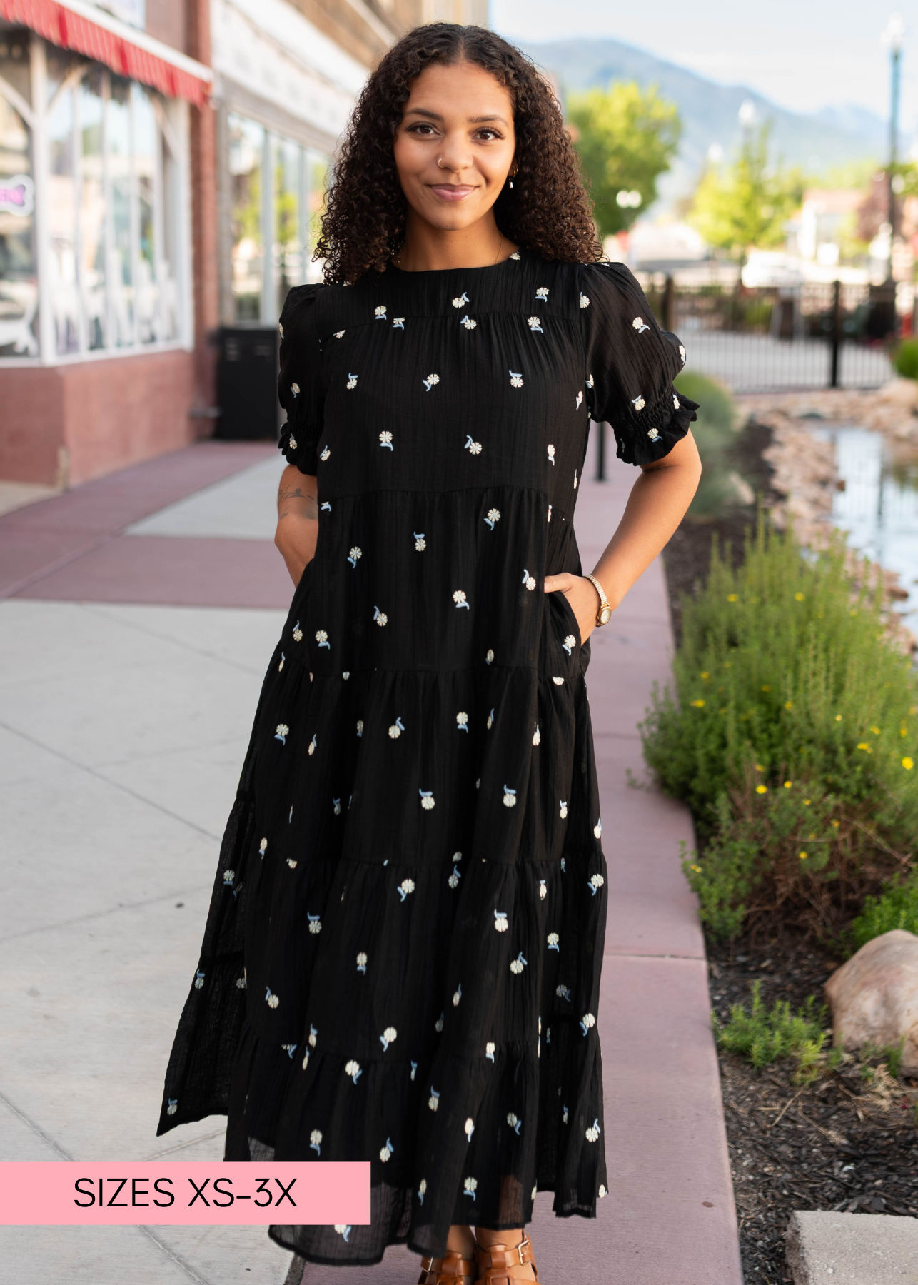 Nina Black Floral Tiered Dress
