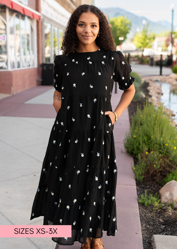 Nina Black Floral Tiered Dress