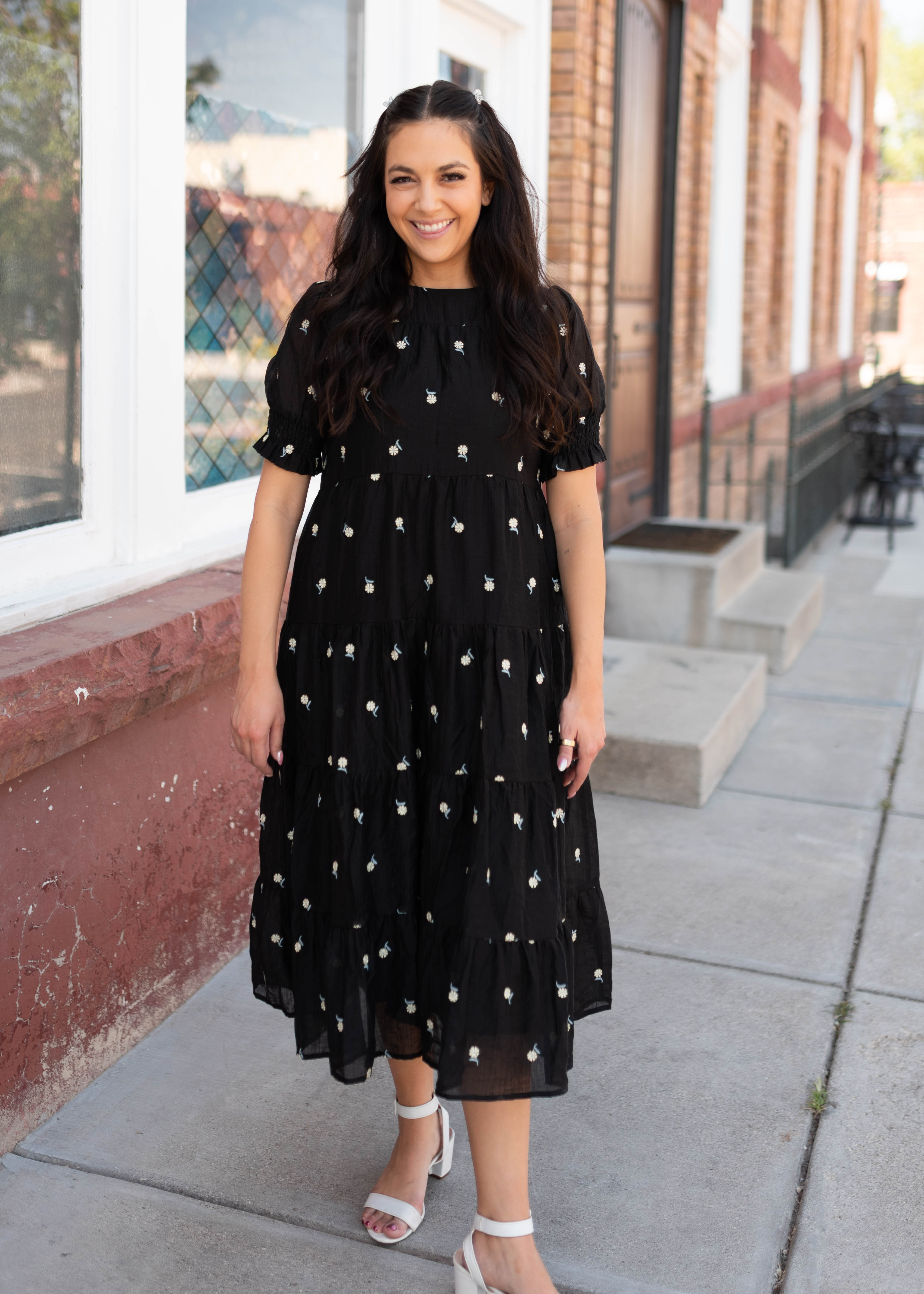 Nina Black Floral Tiered Dress