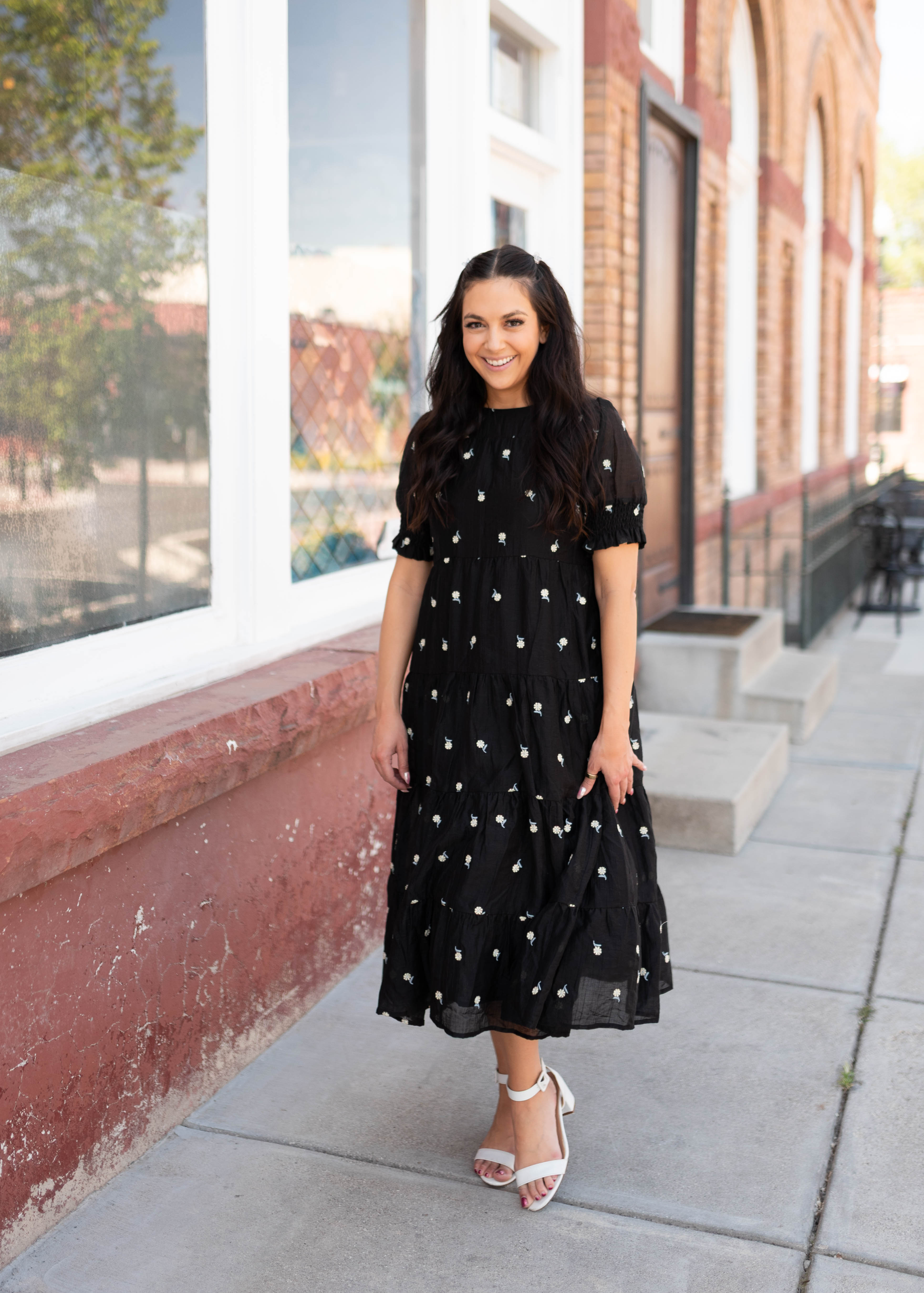 Nina Black Floral Tiered Dress
