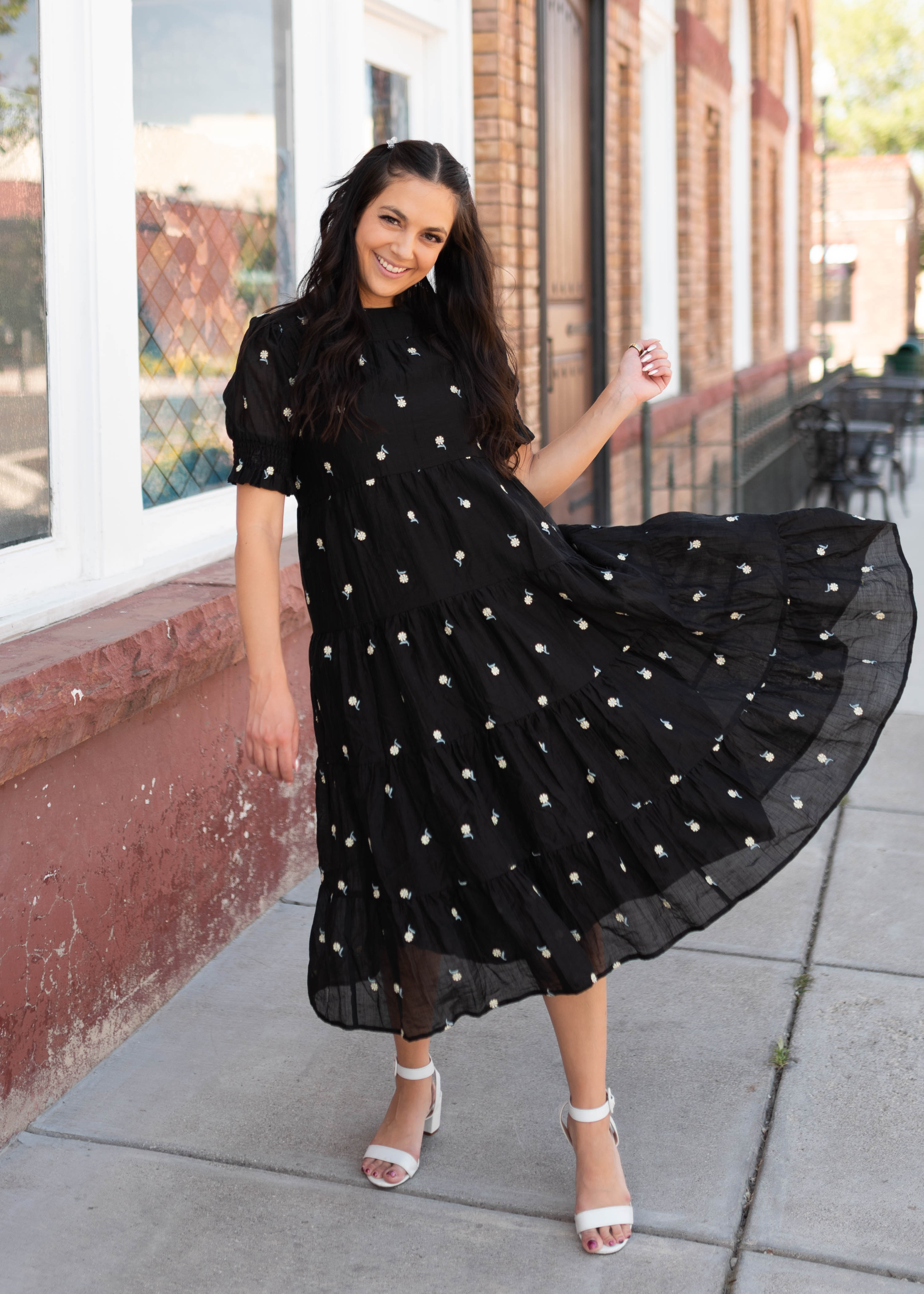 Nina Black Floral Tiered Dress