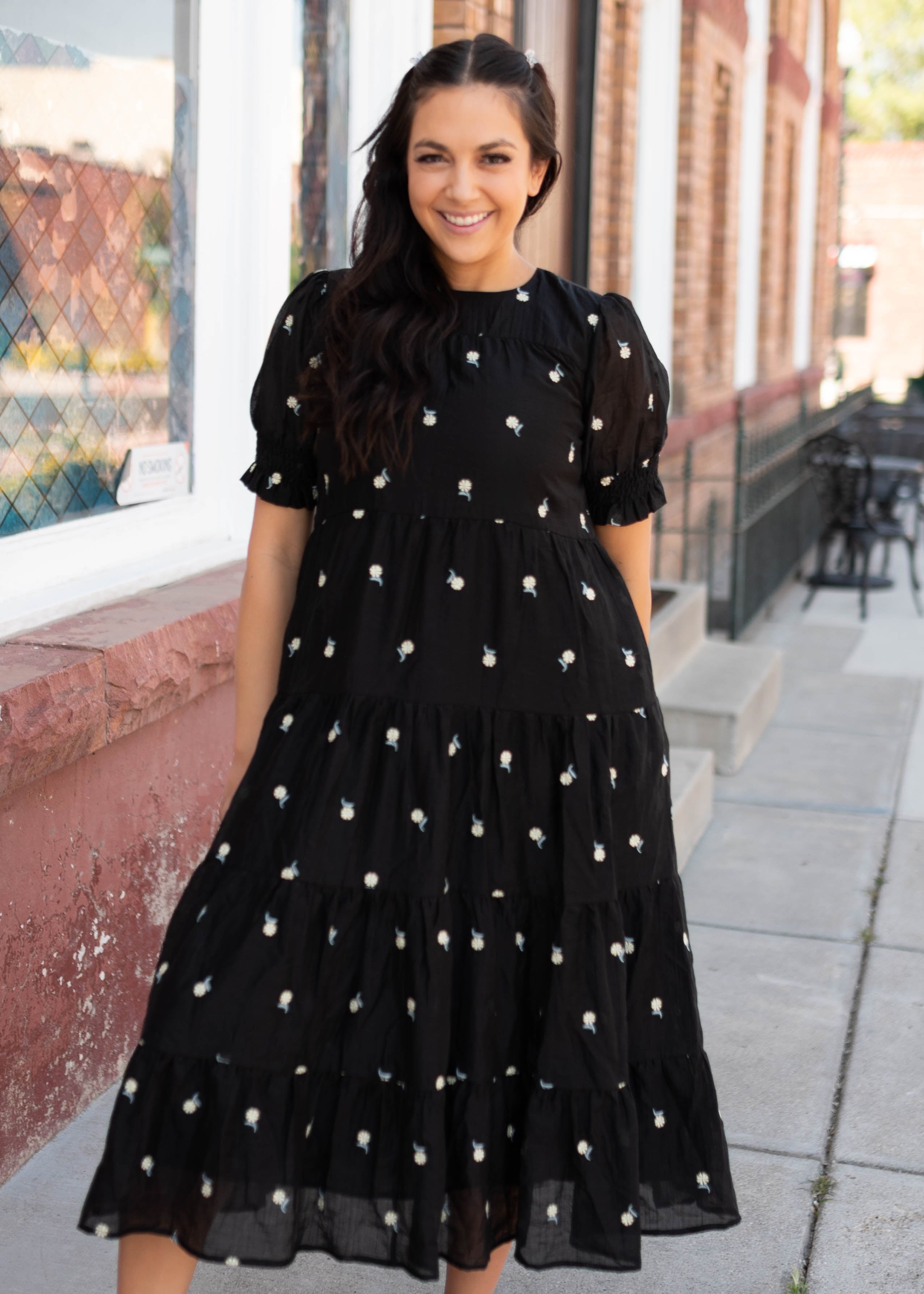 Nina Black Floral Tiered Dress