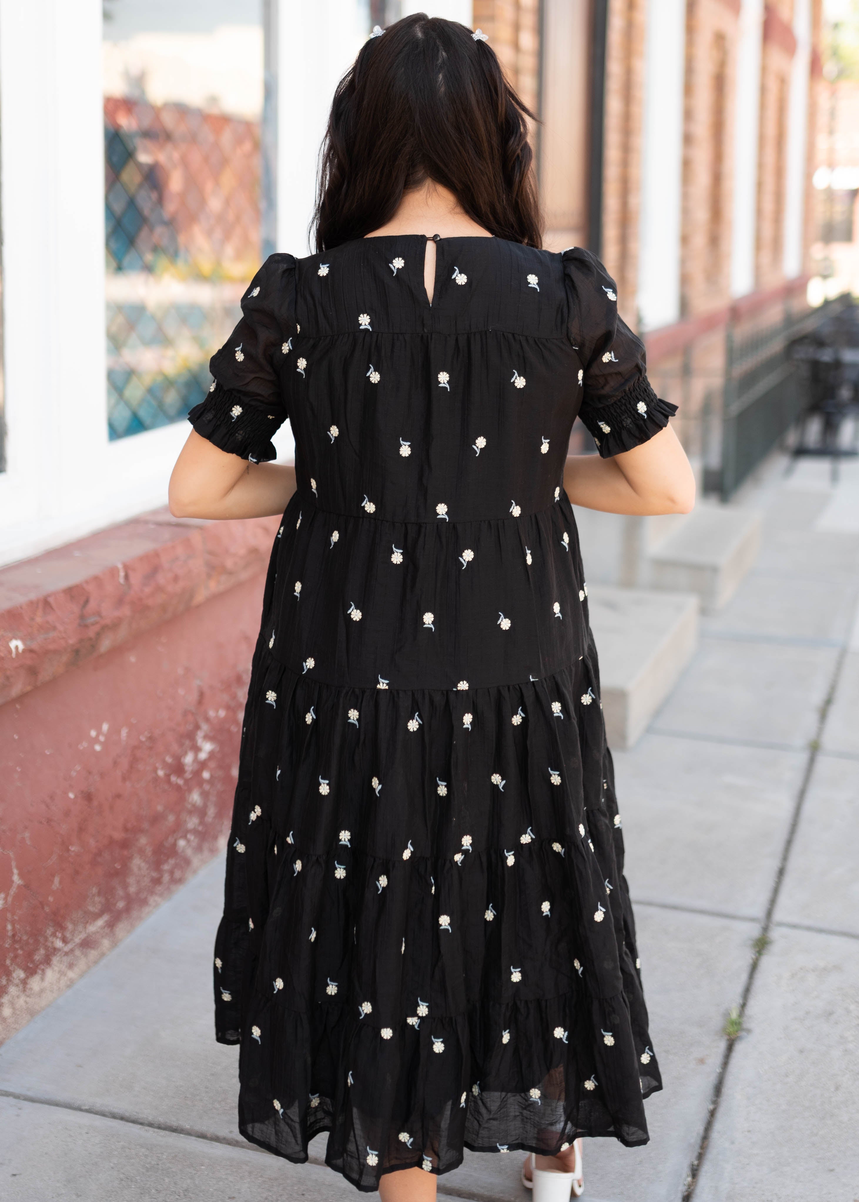 Nina Black Floral Tiered Dress