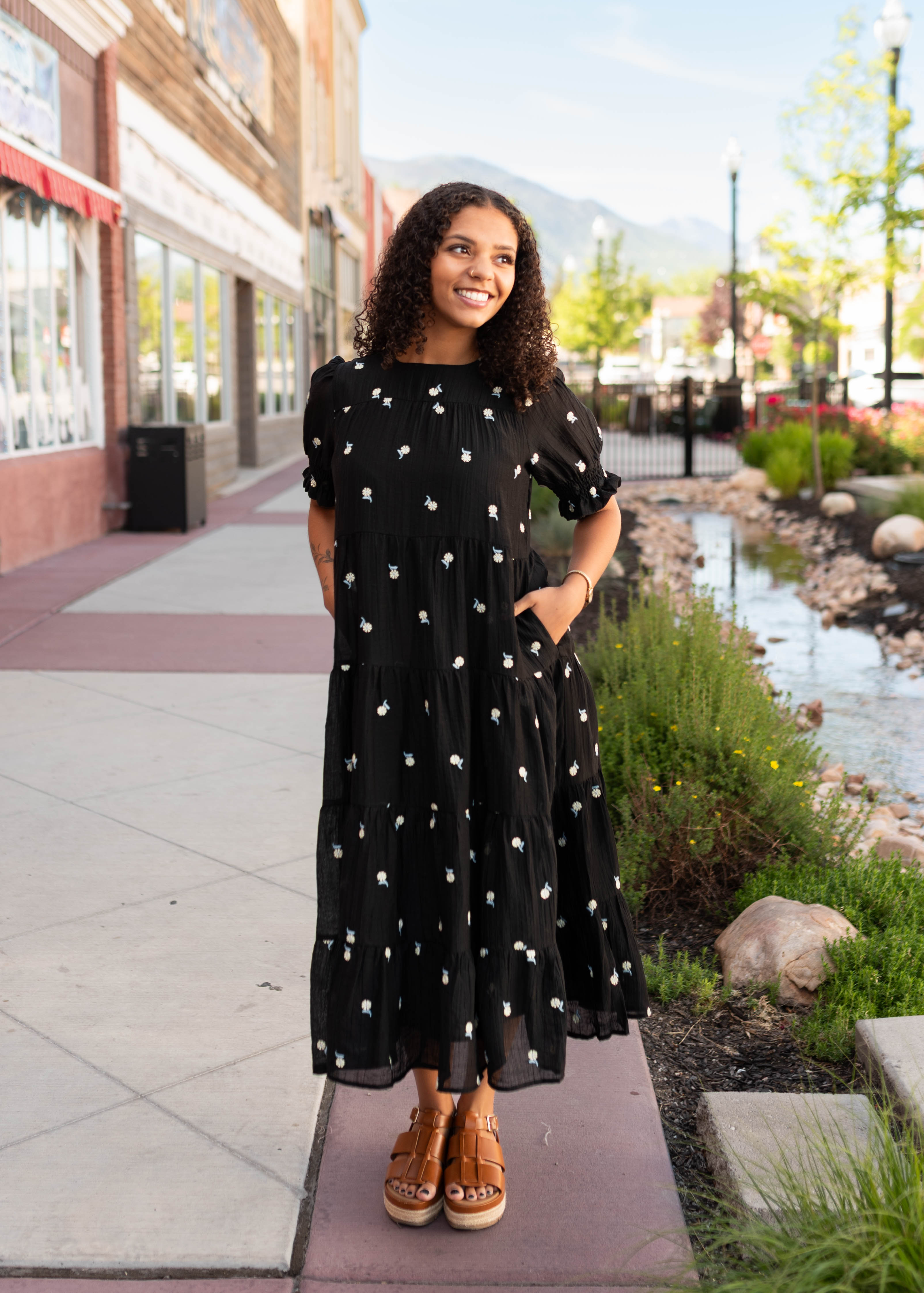 Nina Black Floral Tiered Dress