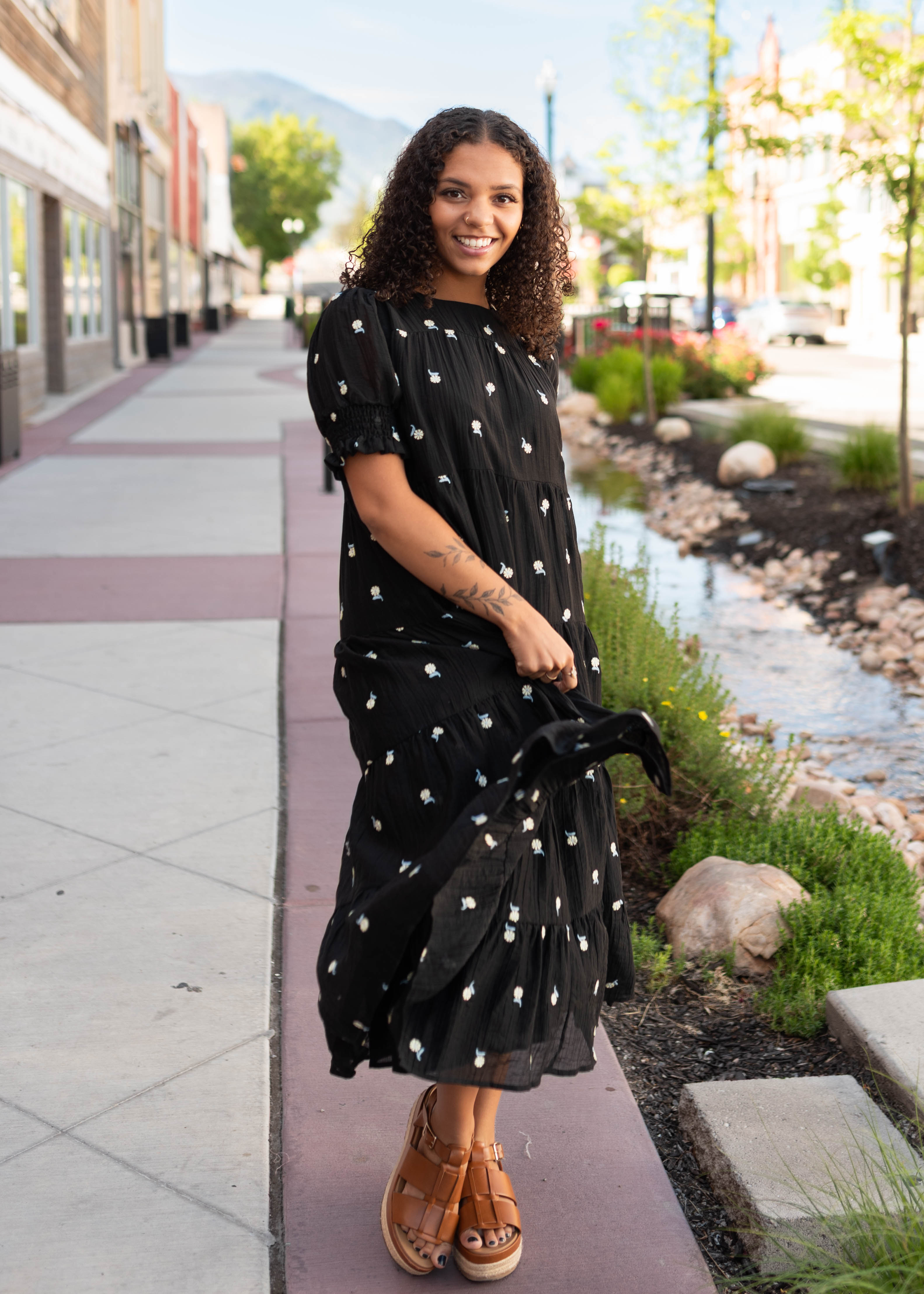 Nina Black Floral Tiered Dress