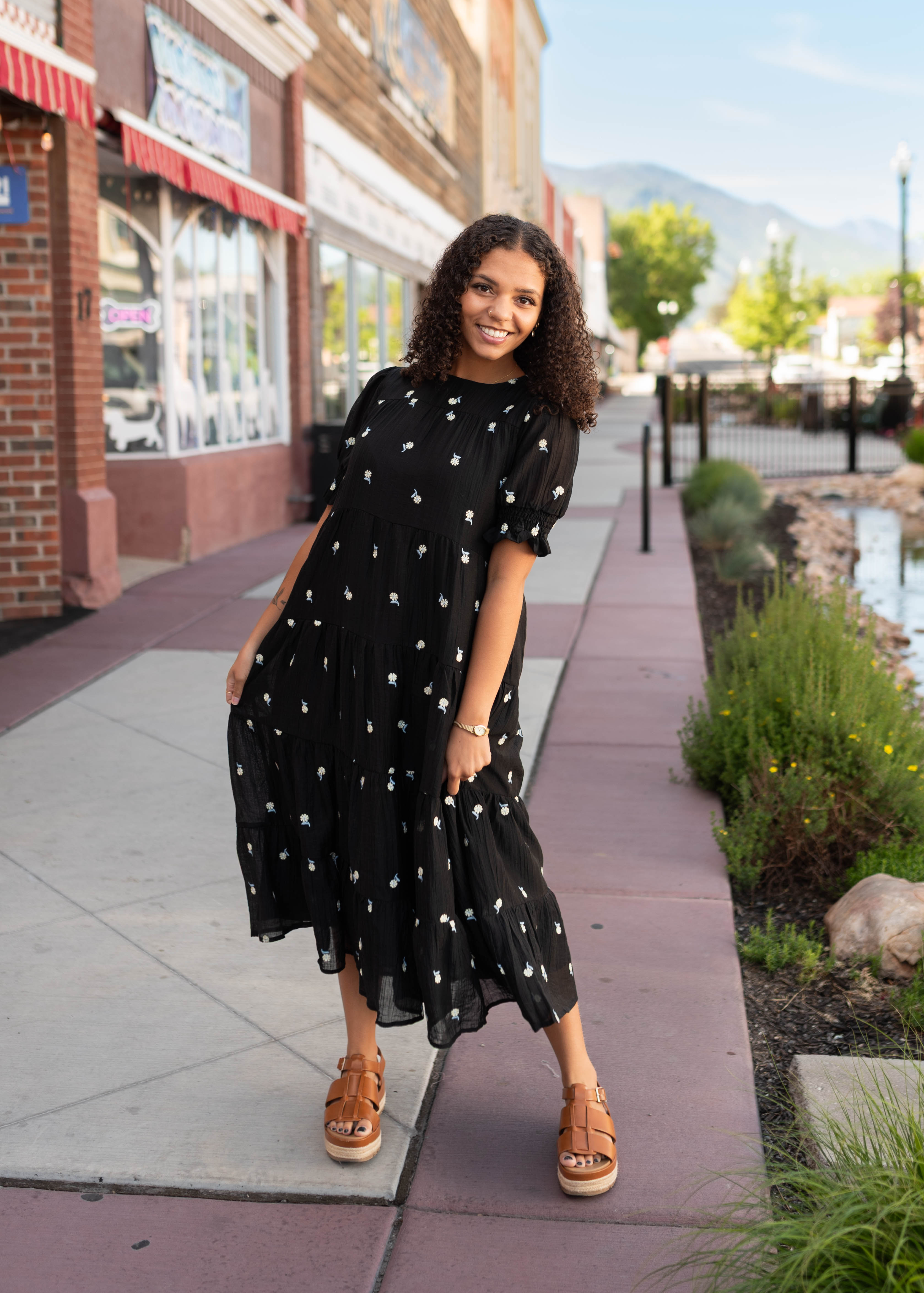 Nina Black Floral Tiered Dress