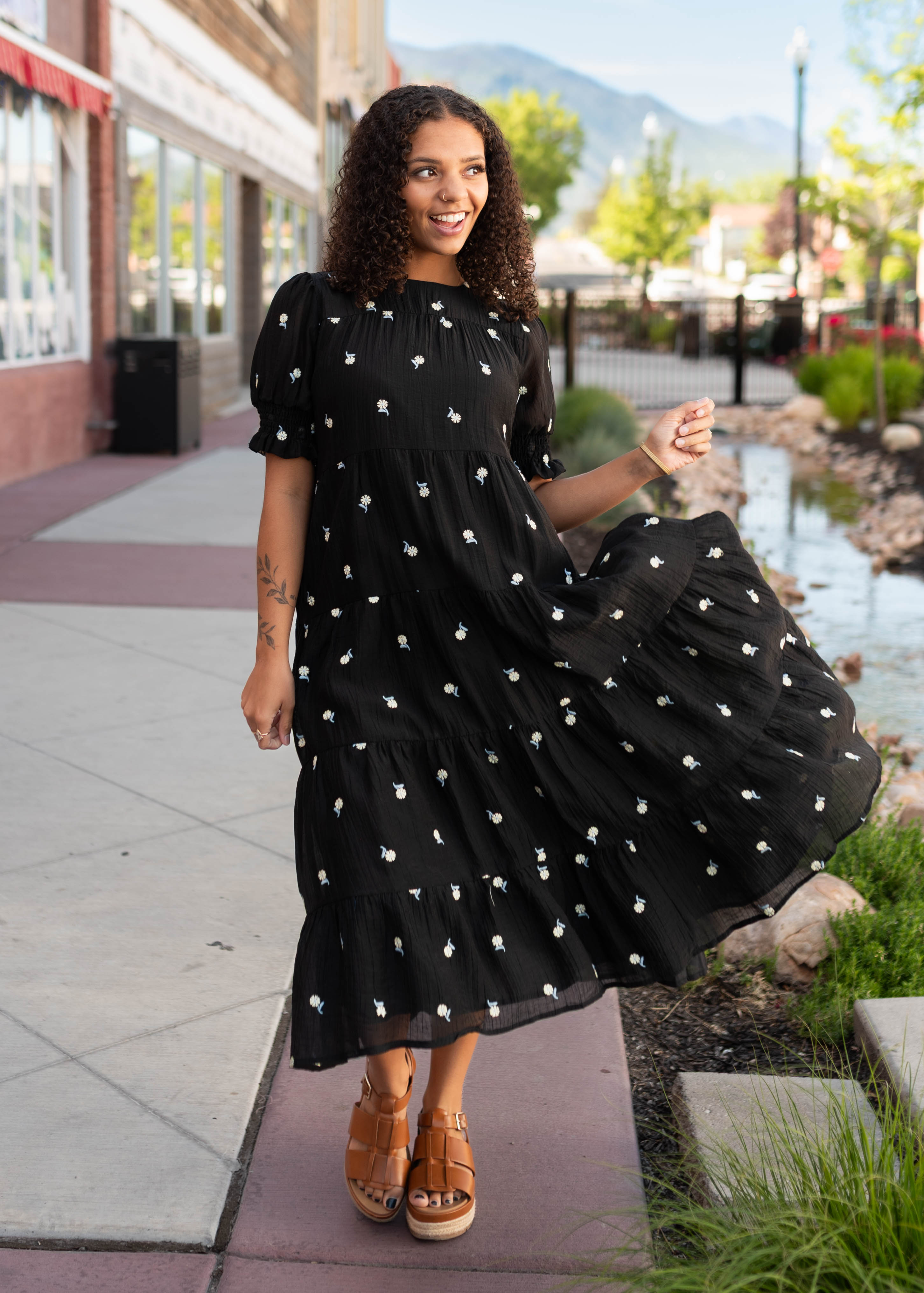 Nina Black Floral Tiered Dress