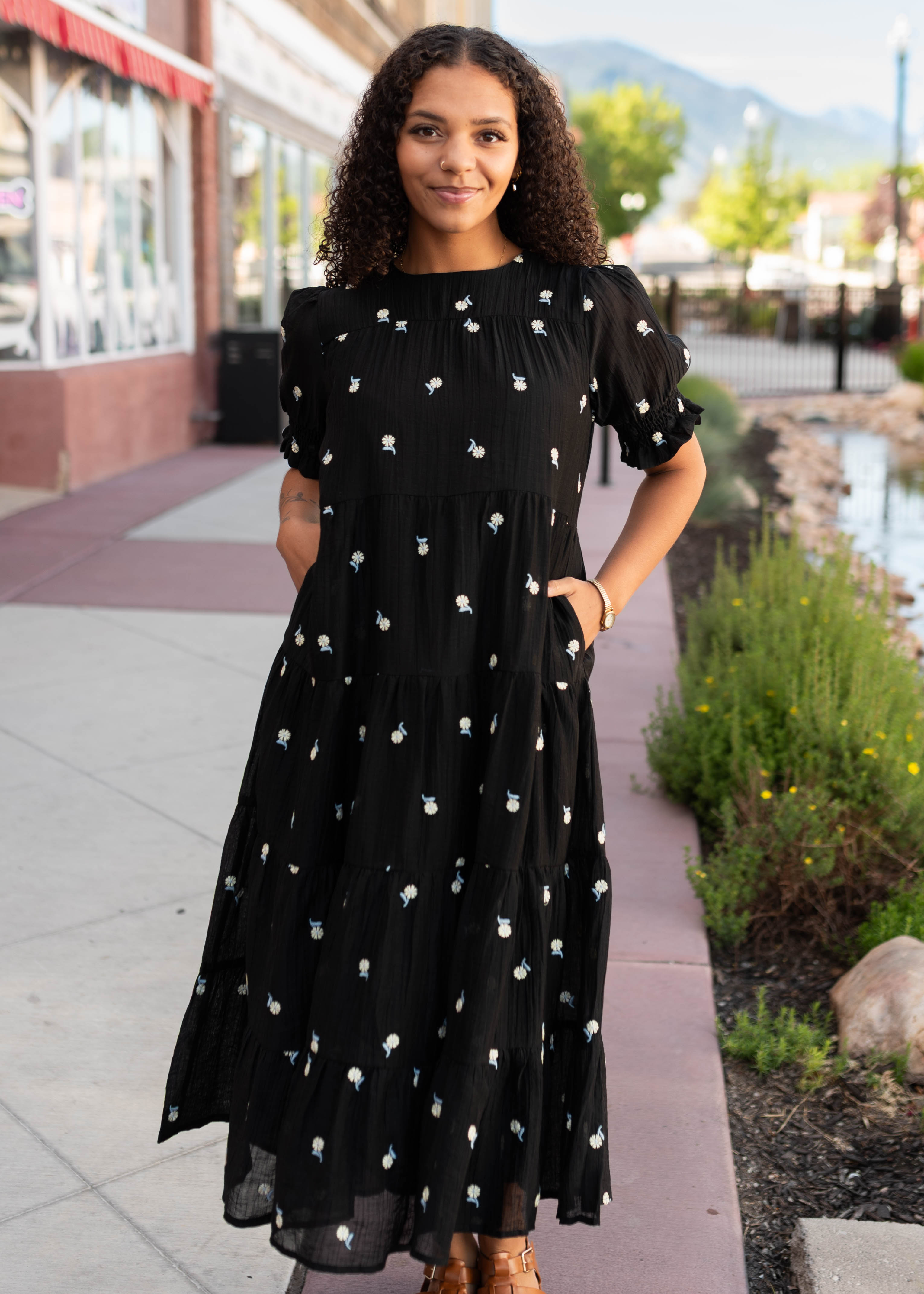 Nina Black Floral Tiered Dress