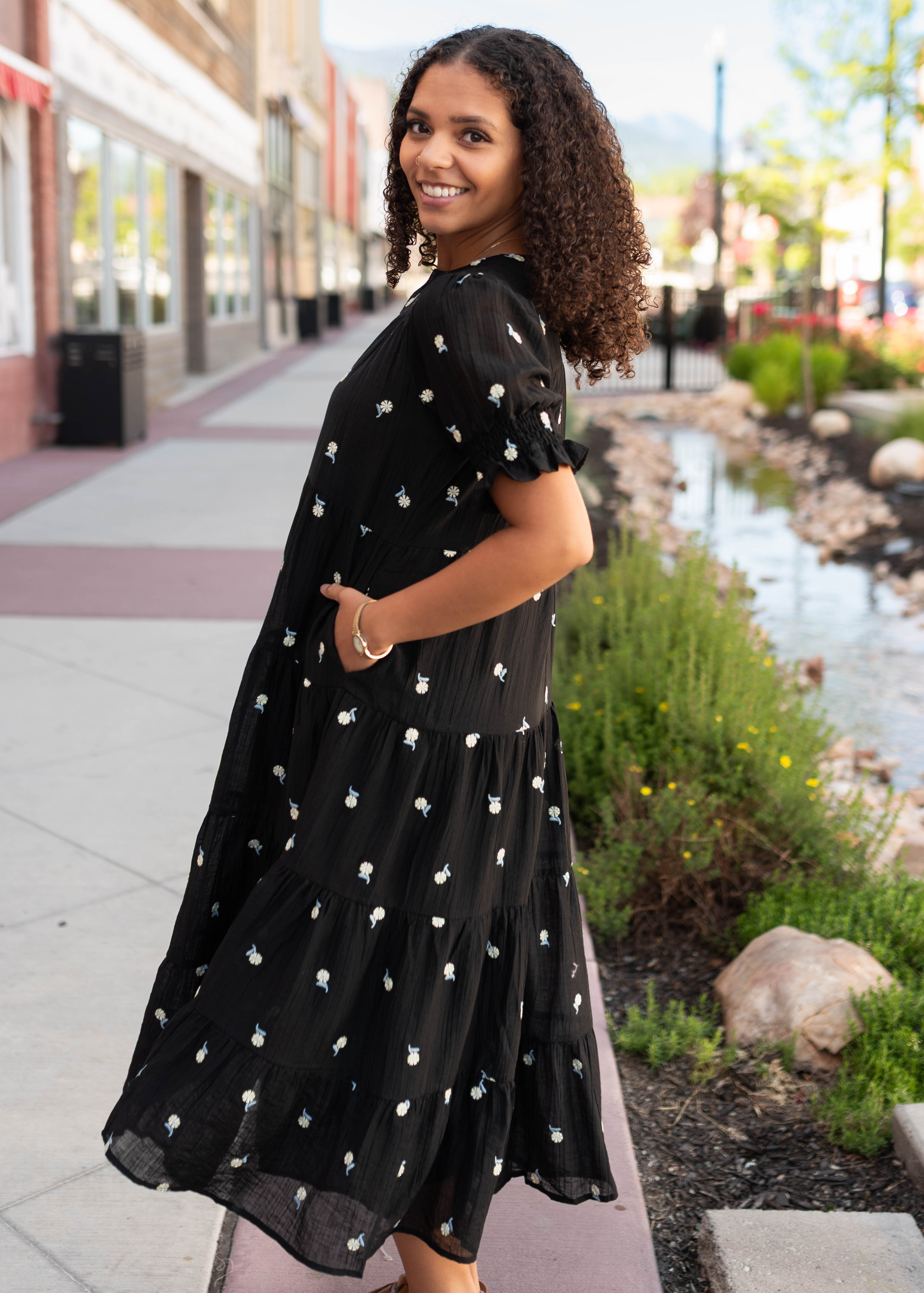 Nina Black Floral Tiered Dress