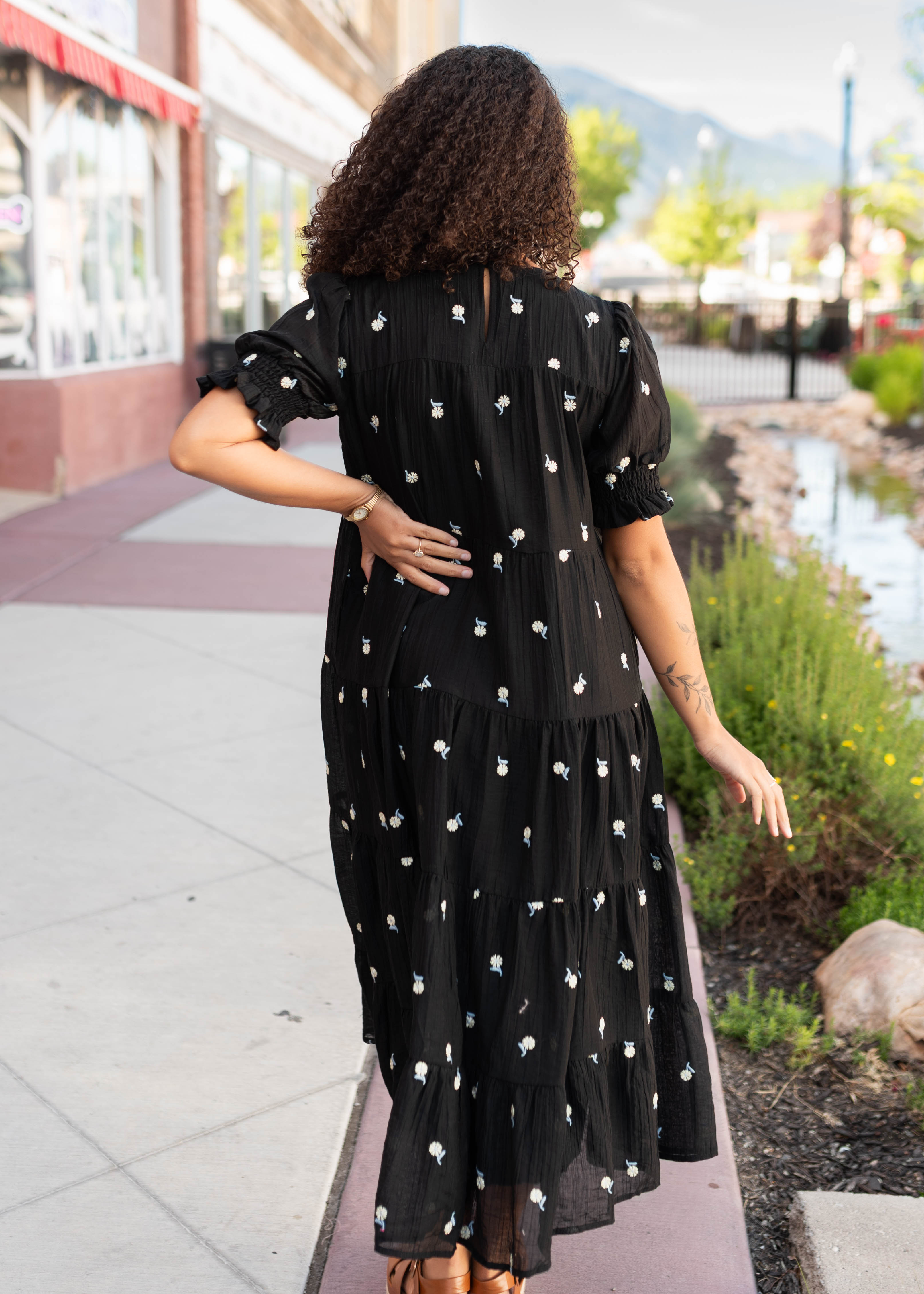 Nina Black Floral Tiered Dress