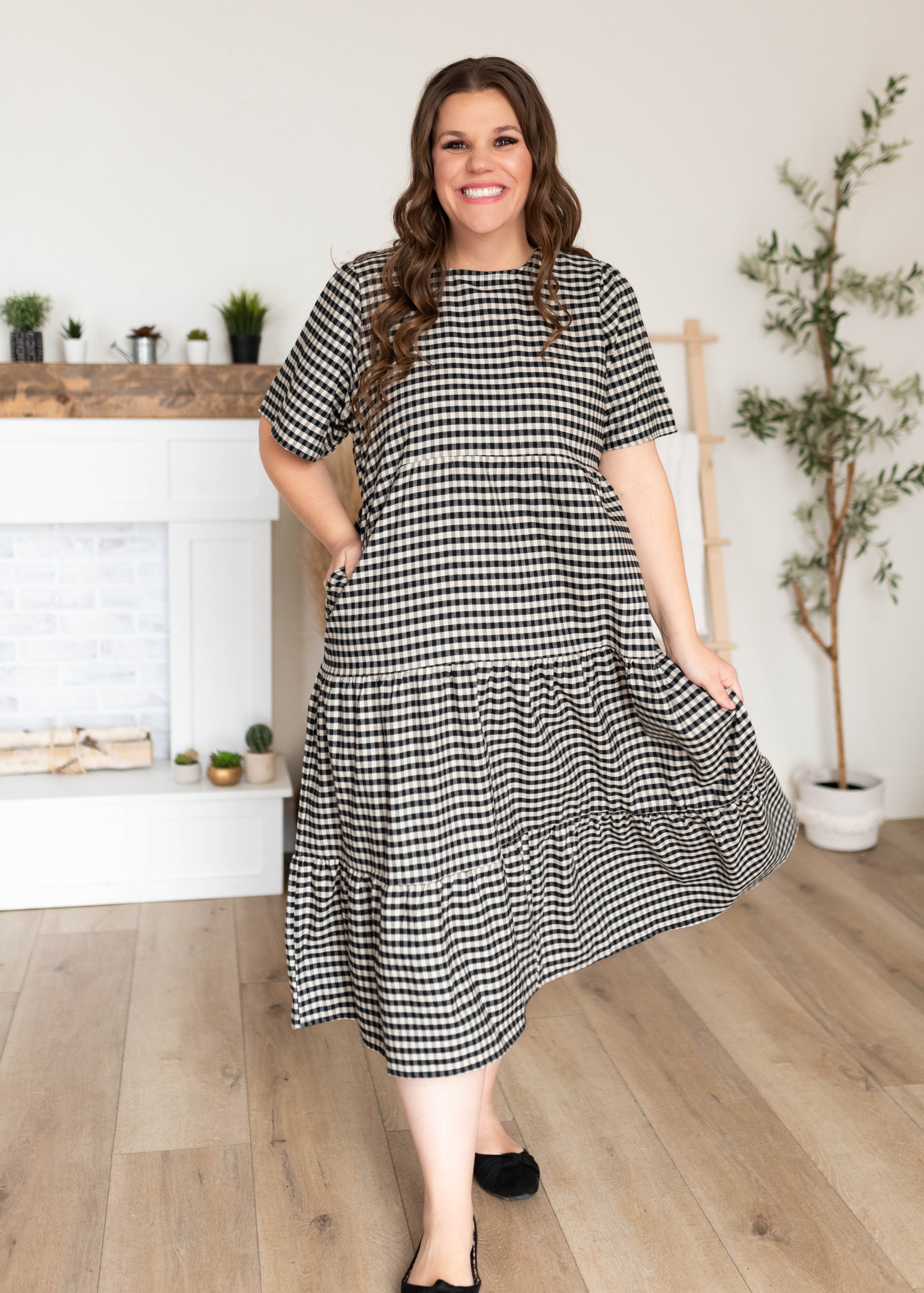 Nora Black Gingham Tiered Dress