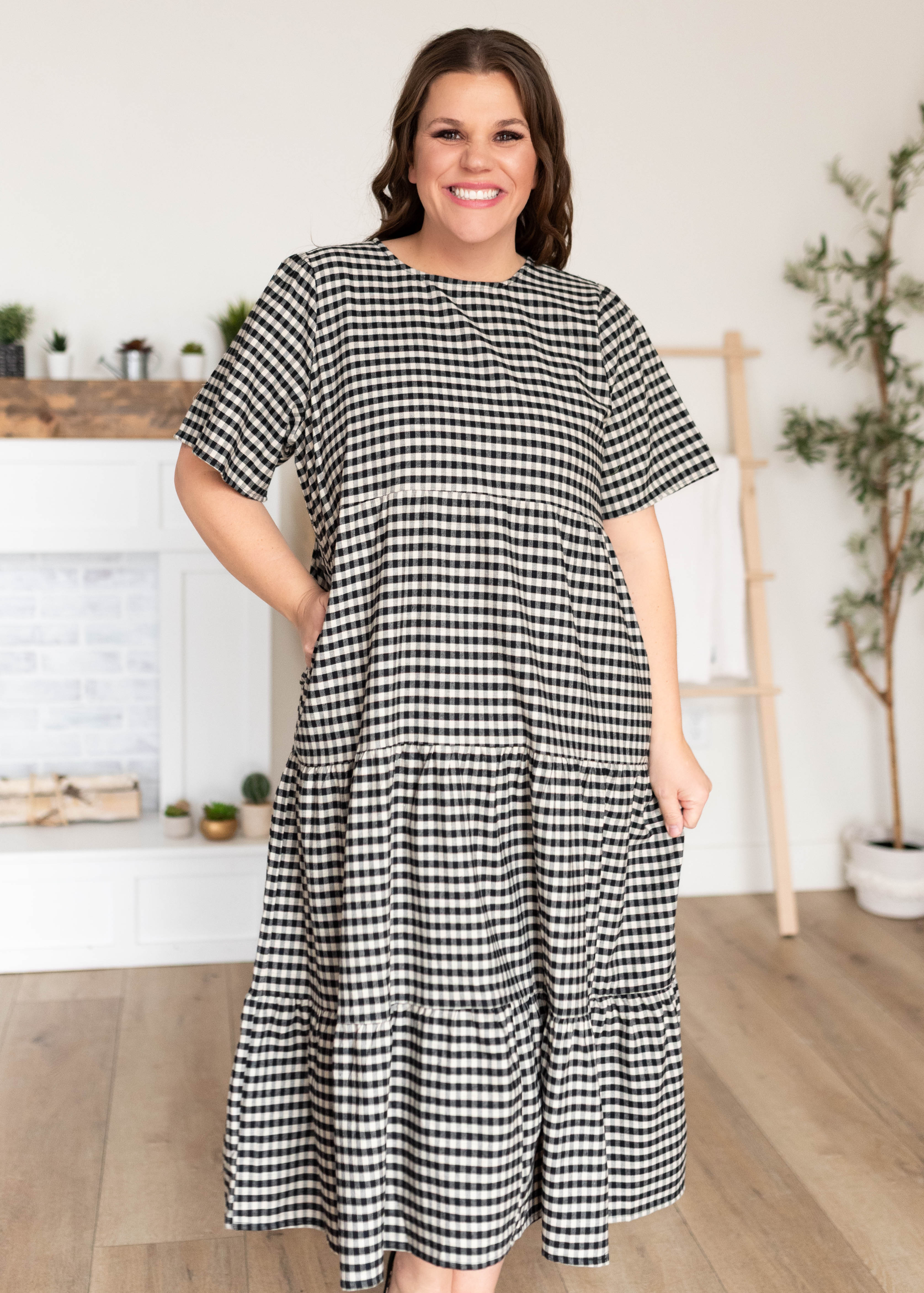 Nora Black Gingham Tiered Dress