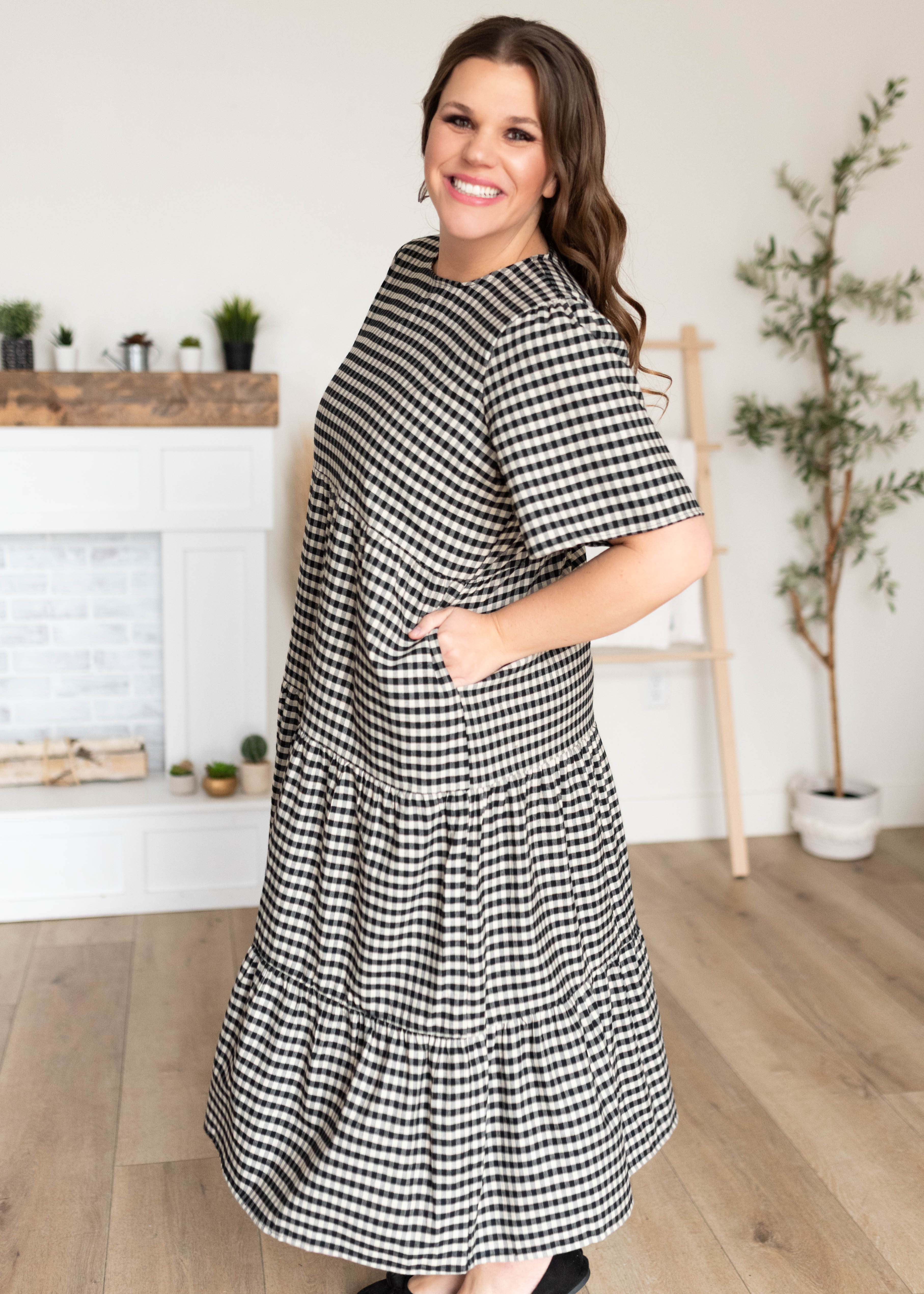 Nora Black Gingham Tiered Dress