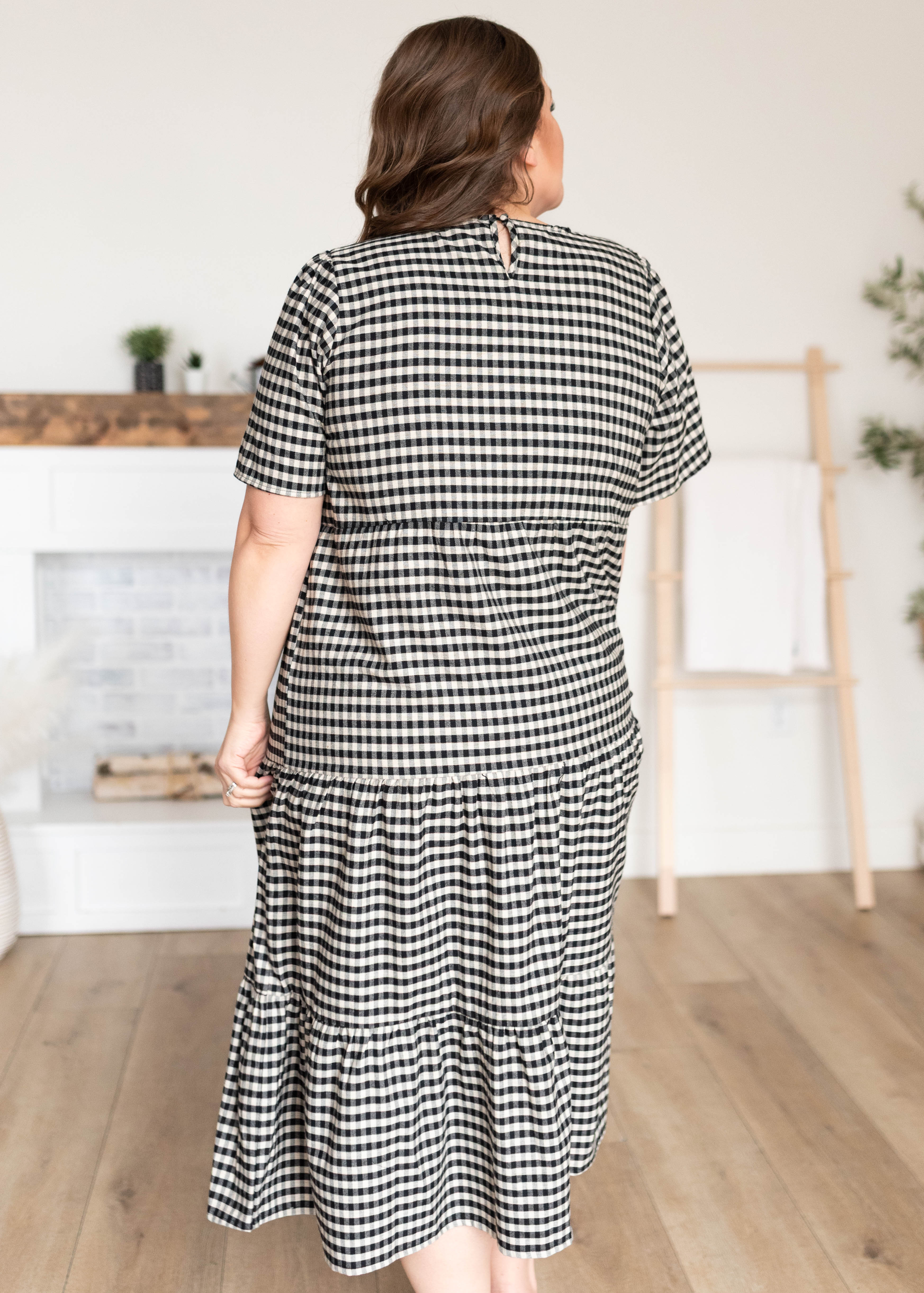 Nora Black Gingham Tiered Dress