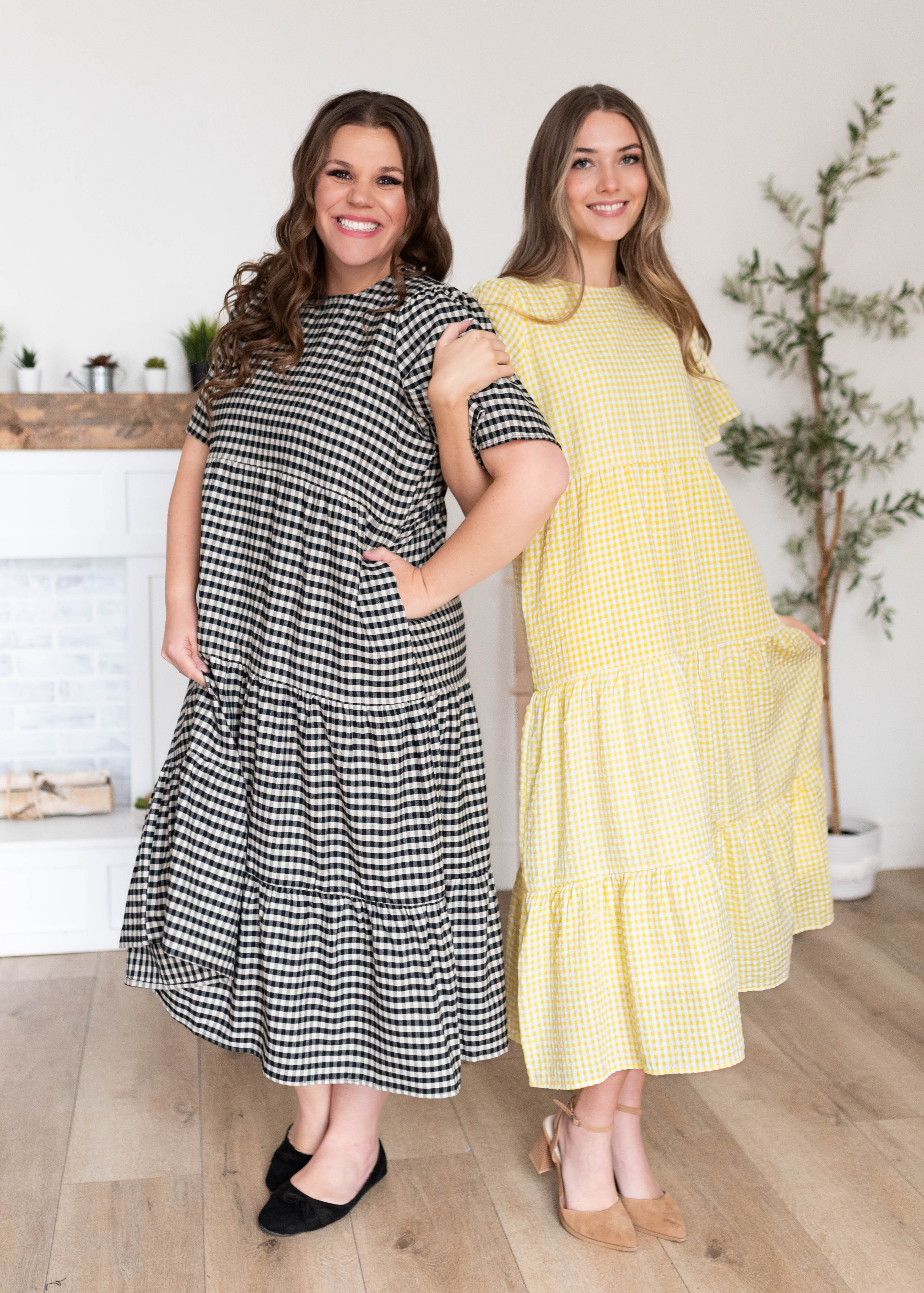 Nora Black Gingham Tiered Dress
