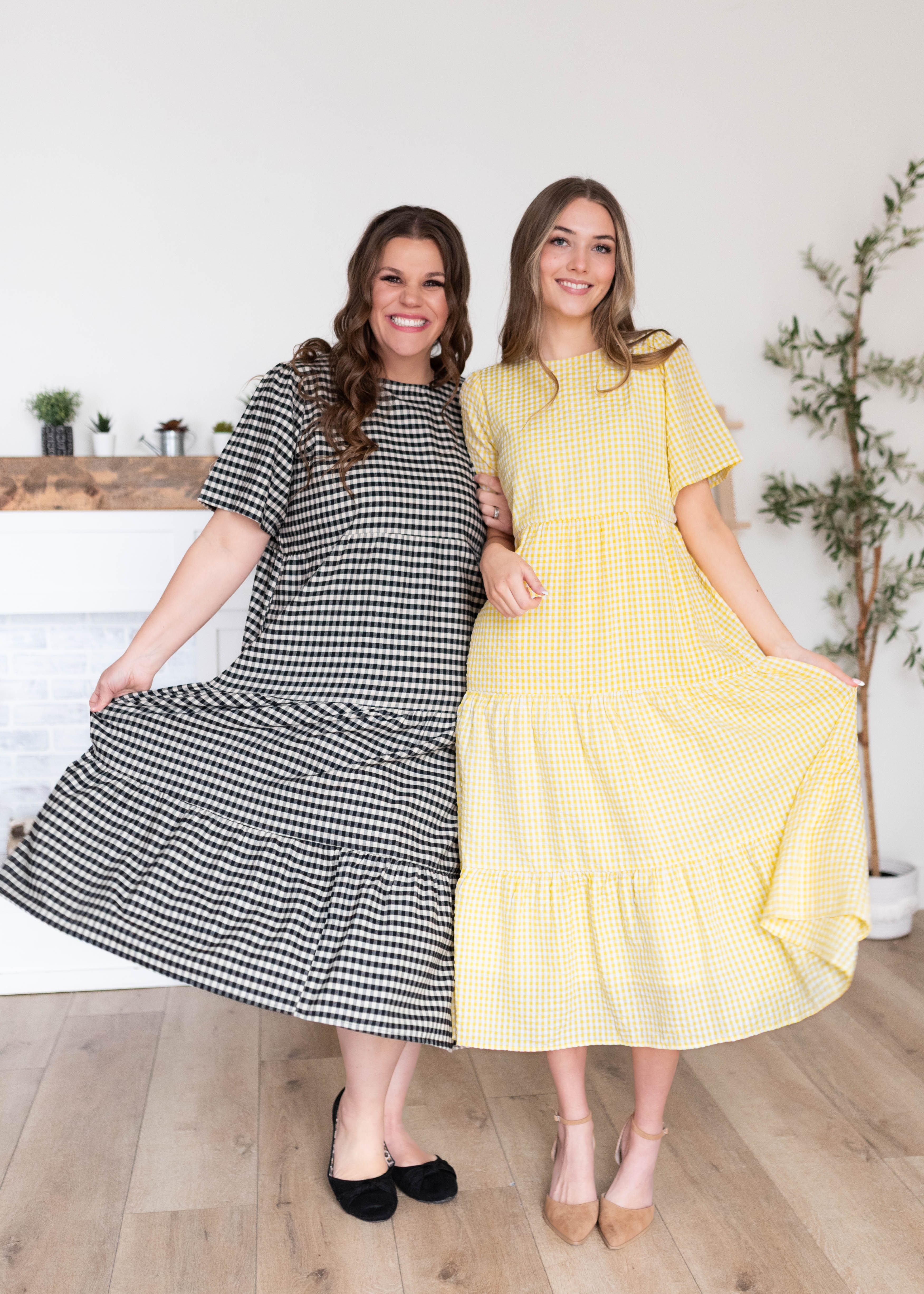 Nora Black Gingham Tiered Dress