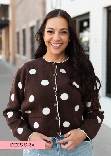 Polly Dark Brown & White Polka Dot Cardigan