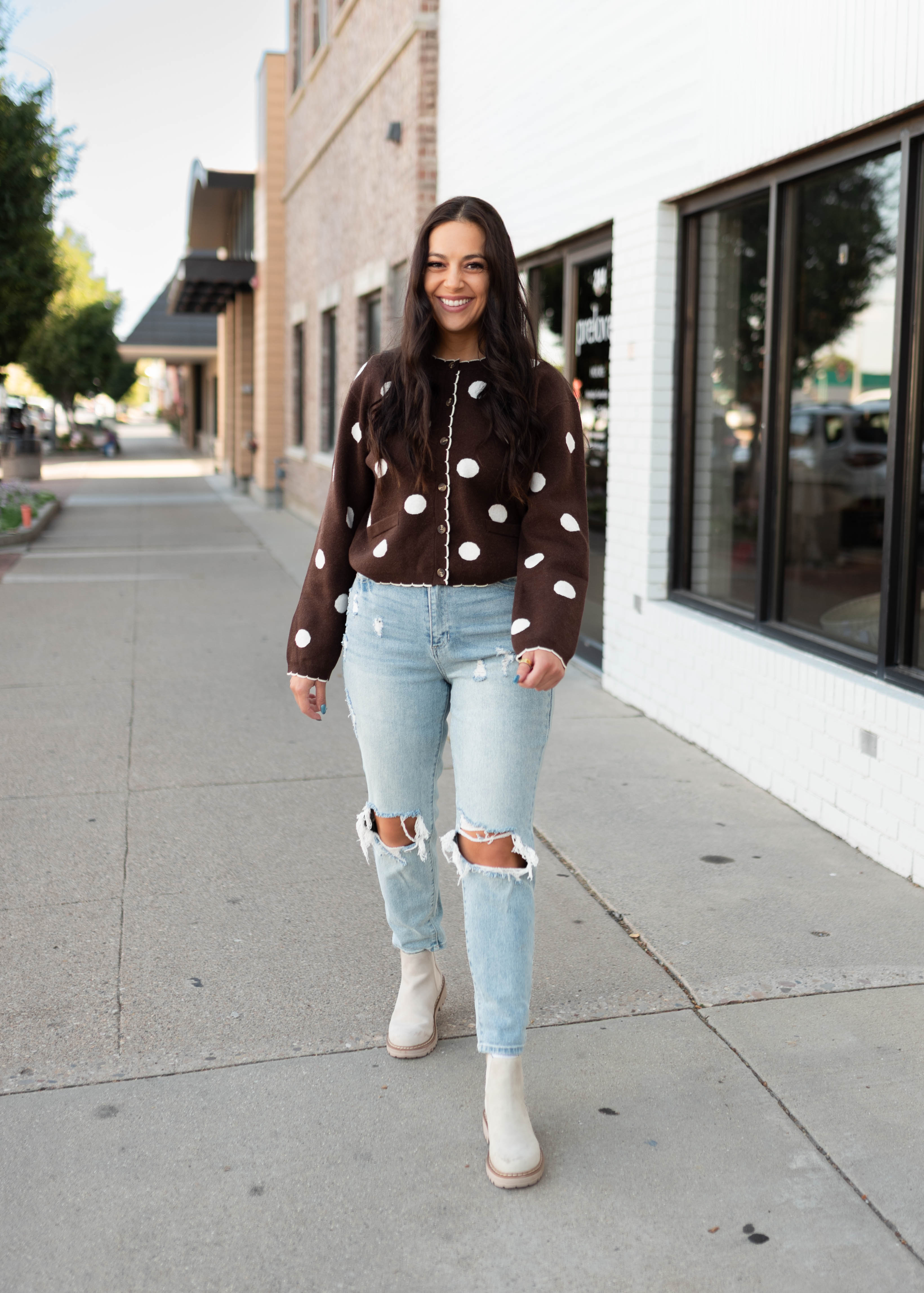 Polly Dark Brown & White Polka Dot Cardigan