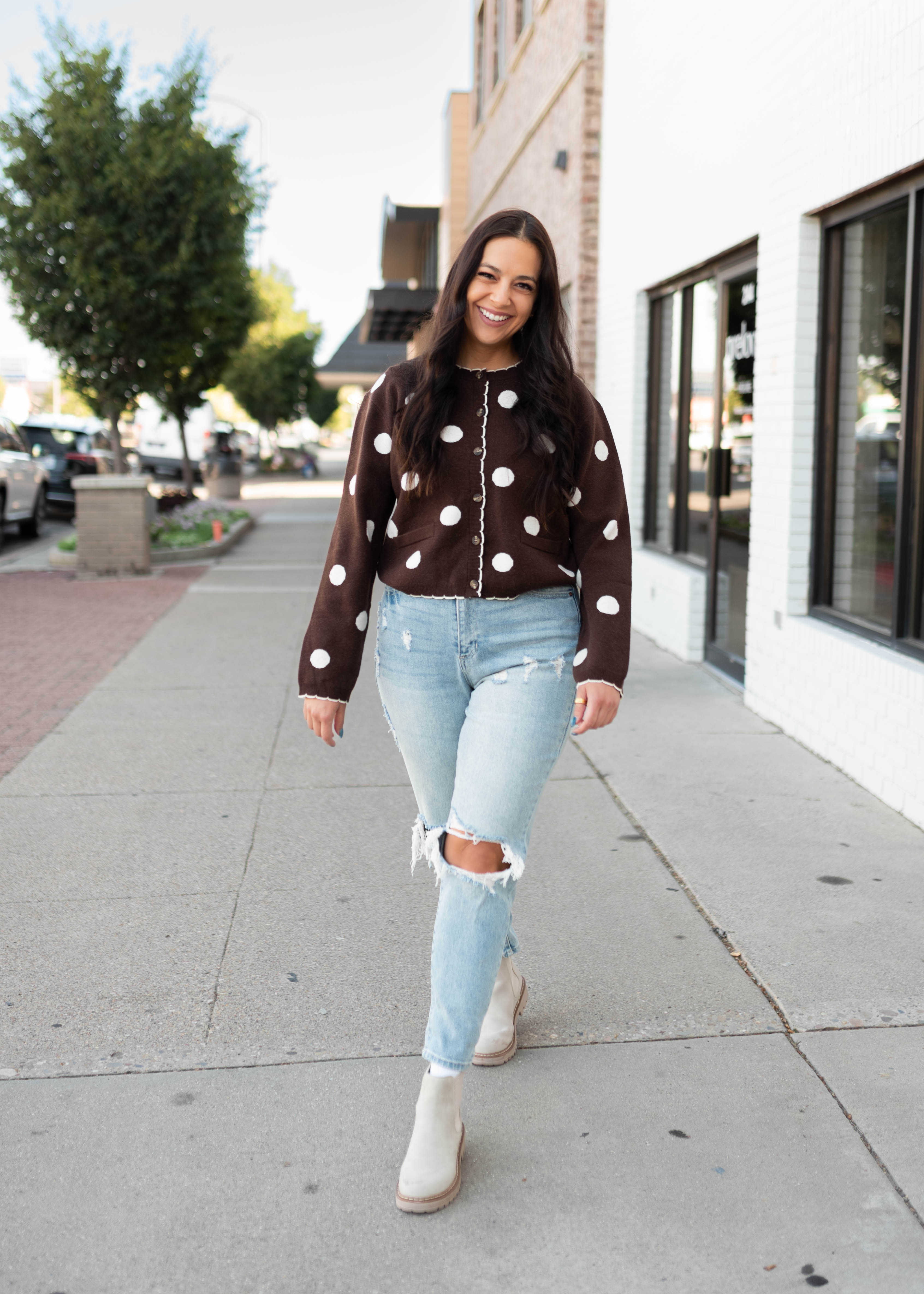 Polly Dark Brown & White Polka Dot Cardigan