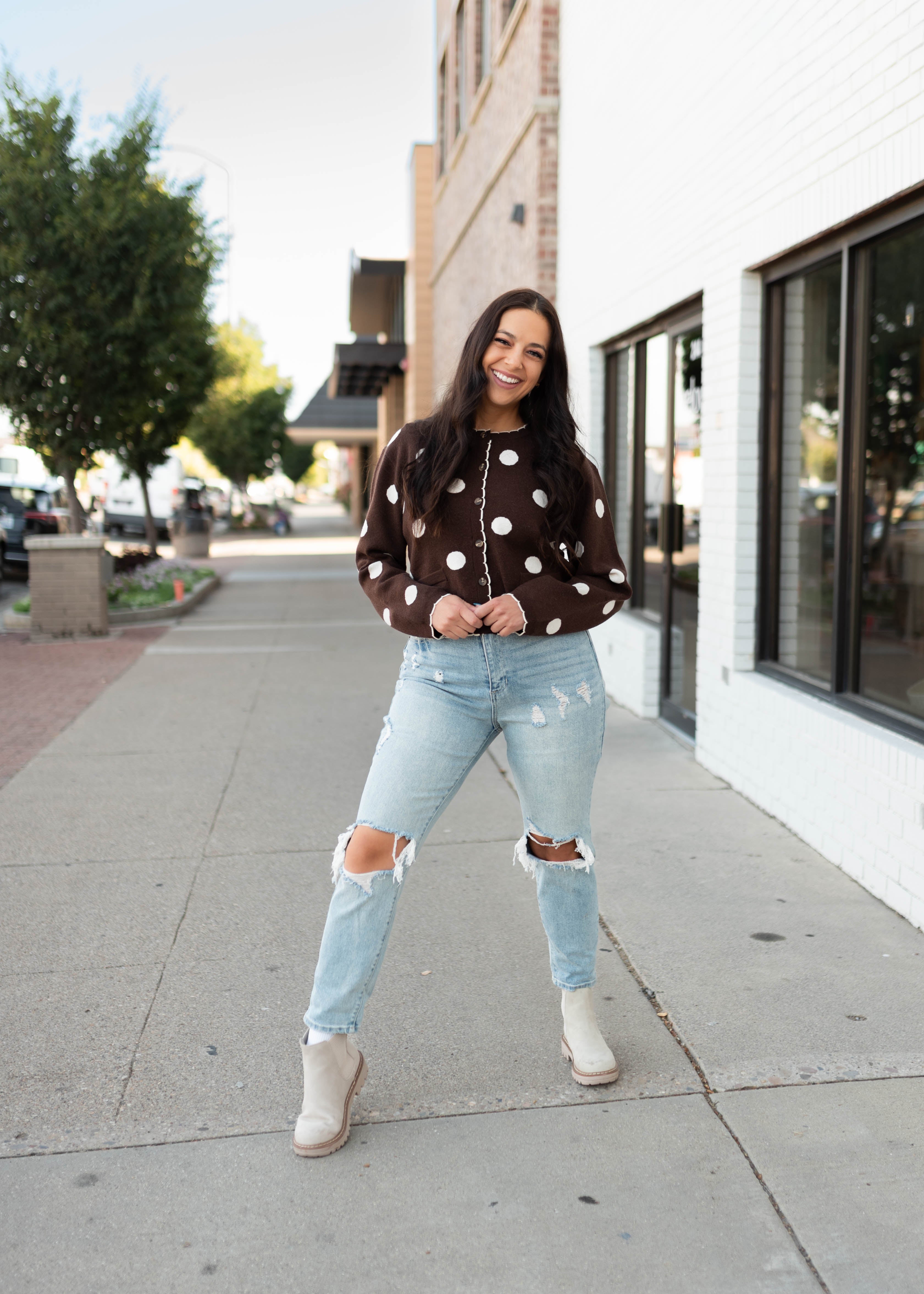 Polly Dark Brown & White Polka Dot Cardigan