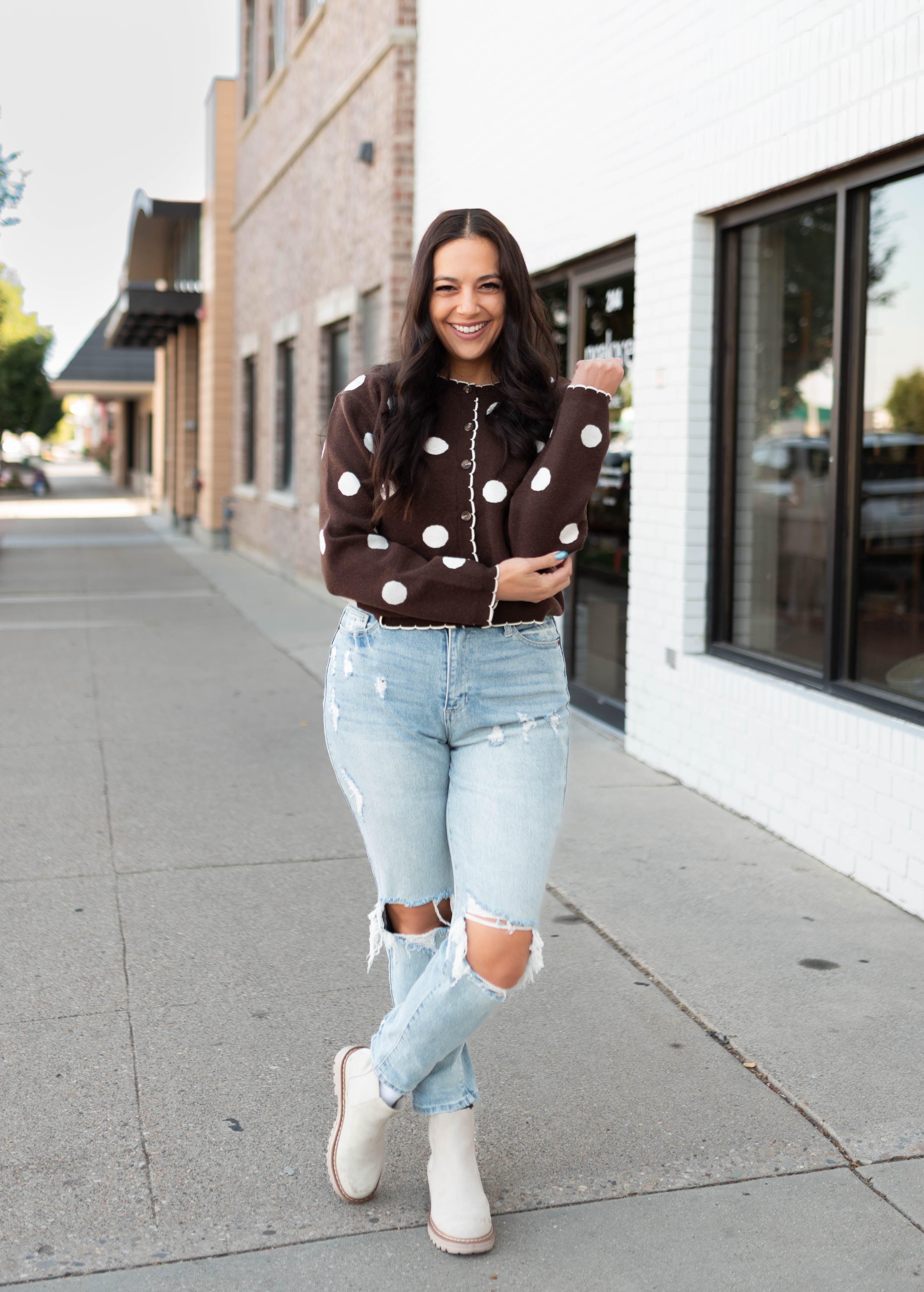 Polly Dark Brown & White Polka Dot Cardigan