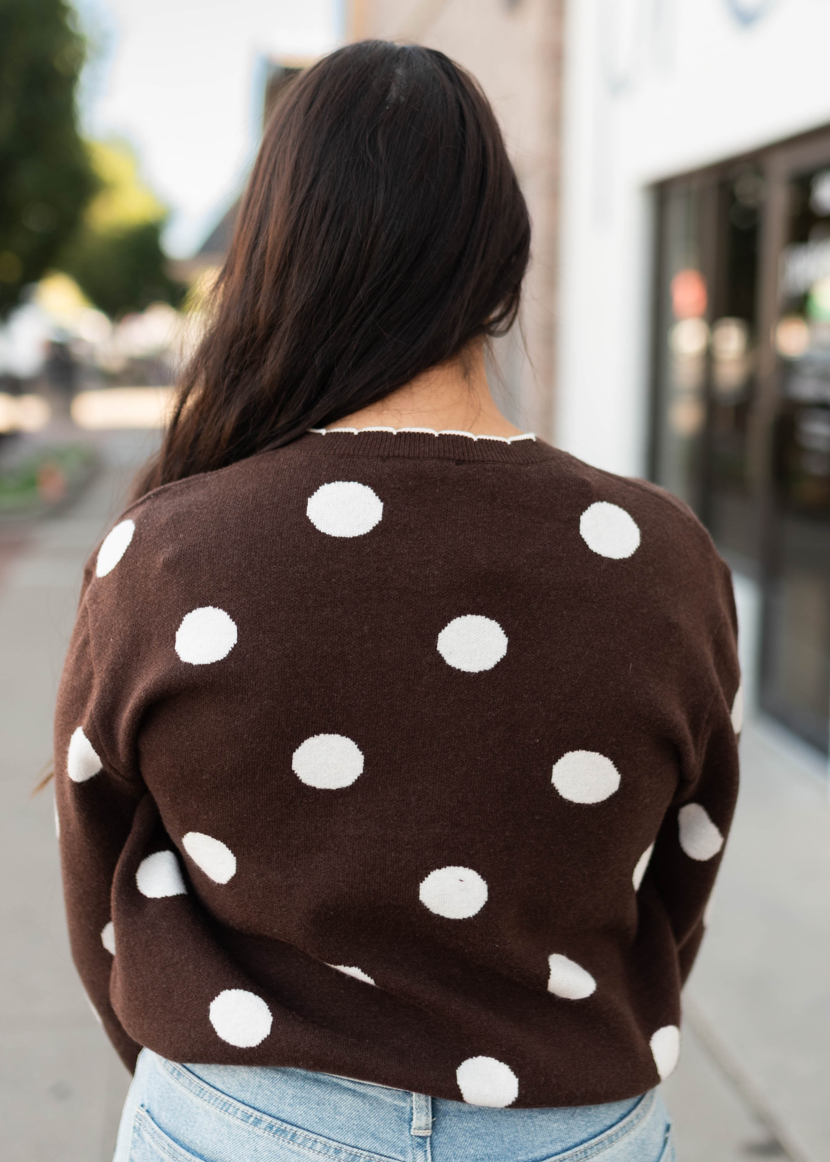 Polly Dark Brown & White Polka Dot Cardigan