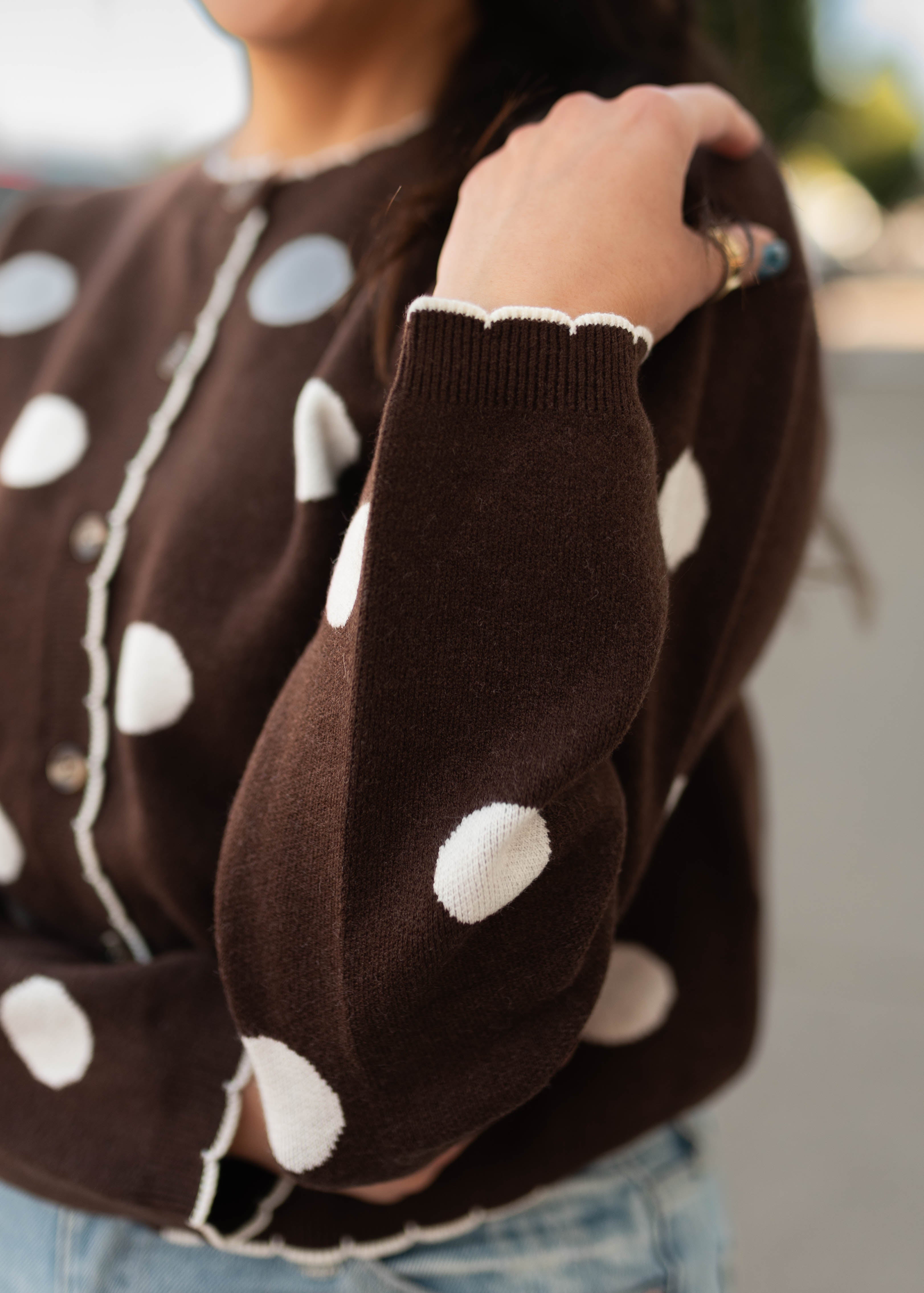 Polly Dark Brown & White Polka Dot Cardigan