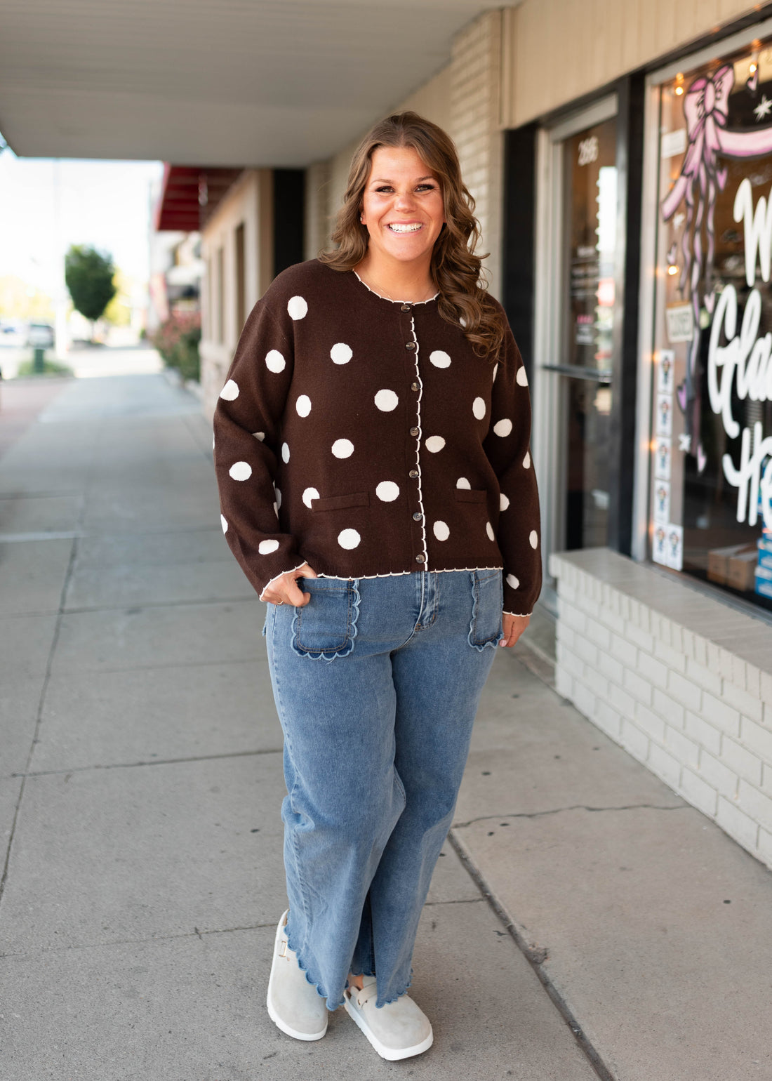 Polly Dark Brown & White Polka Dot Cardigan