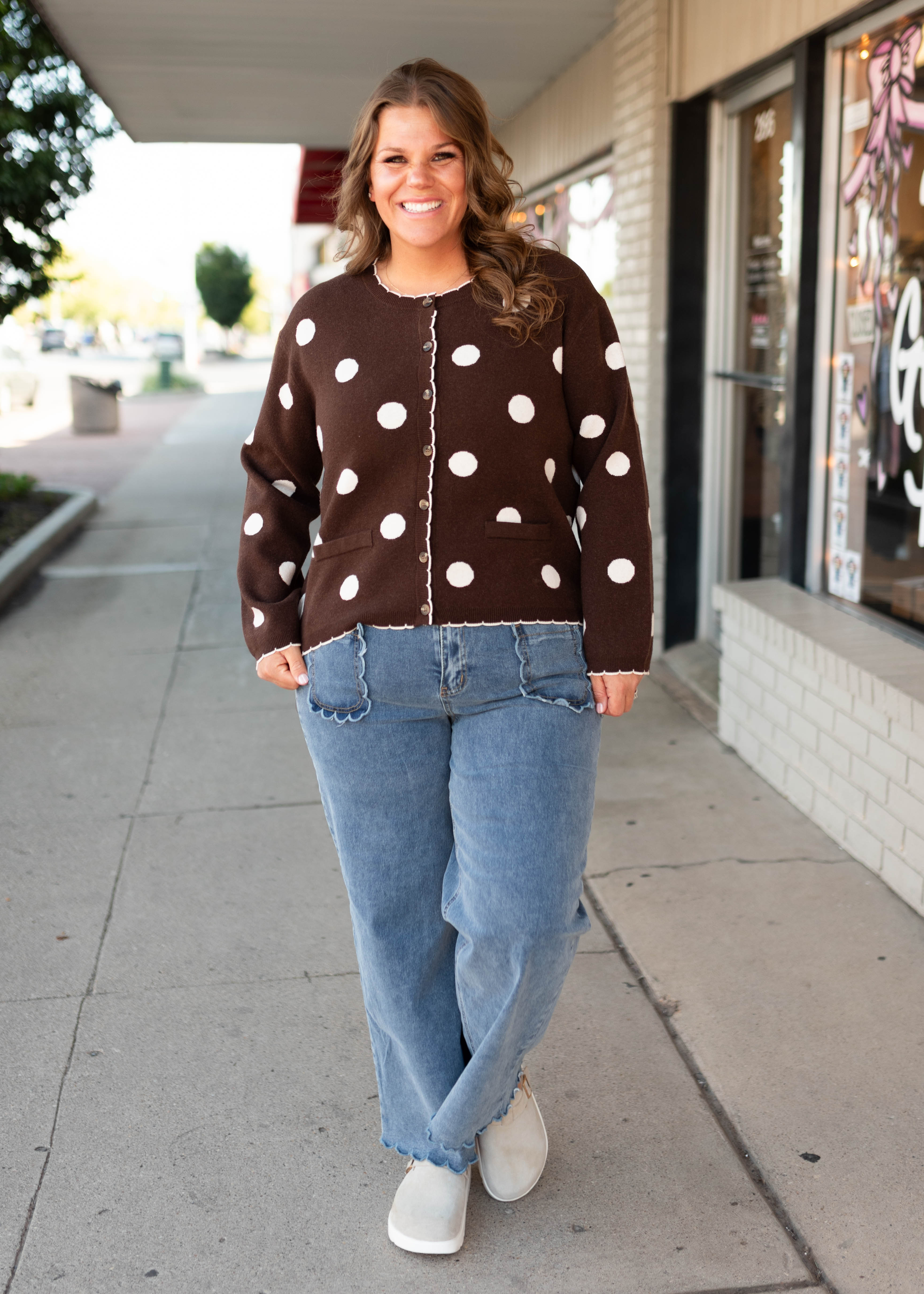 Polly Dark Brown & White Polka Dot Cardigan