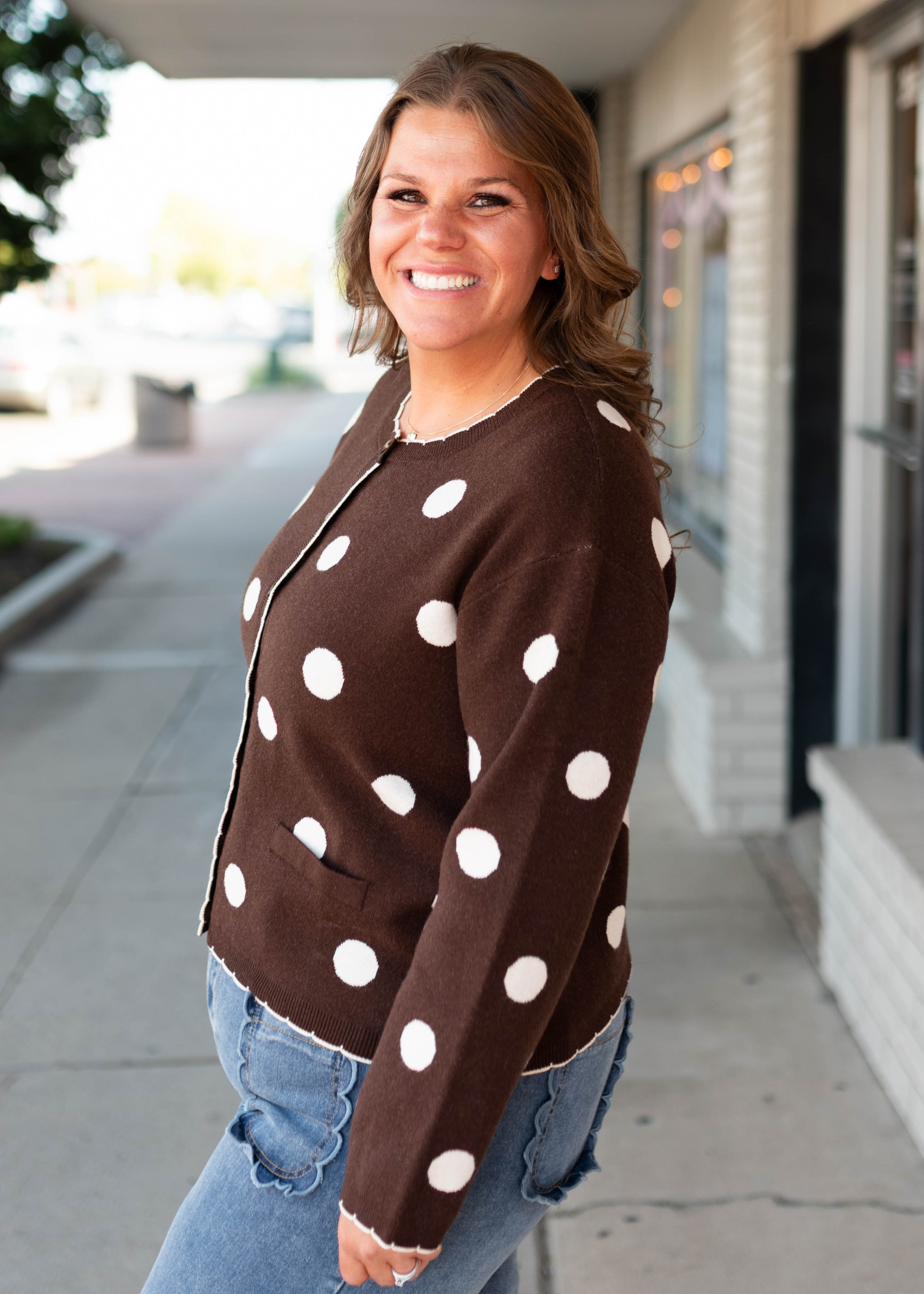 Polly Dark Brown & White Polka Dot Cardigan