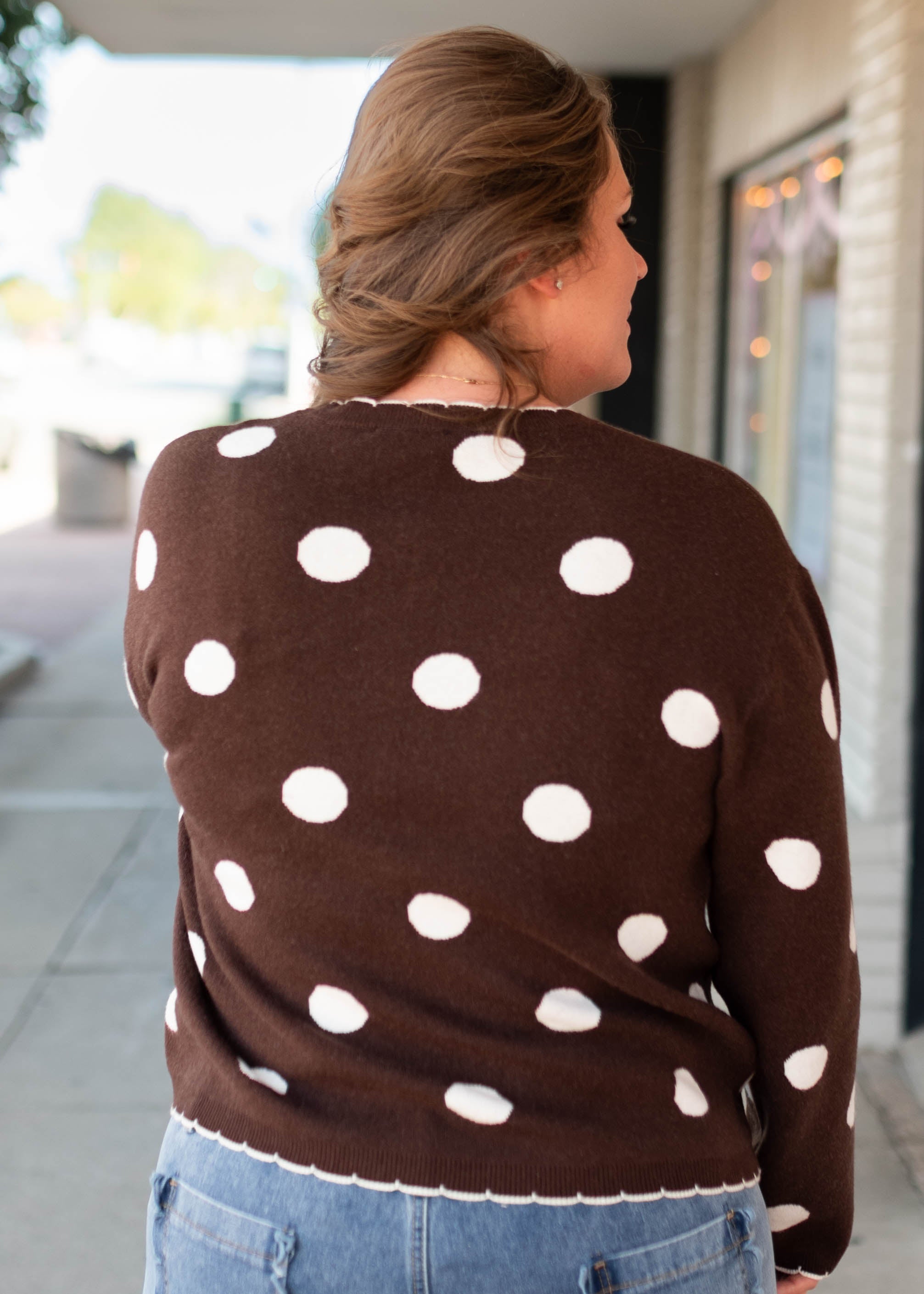 Polly Dark Brown & White Polka Dot Cardigan