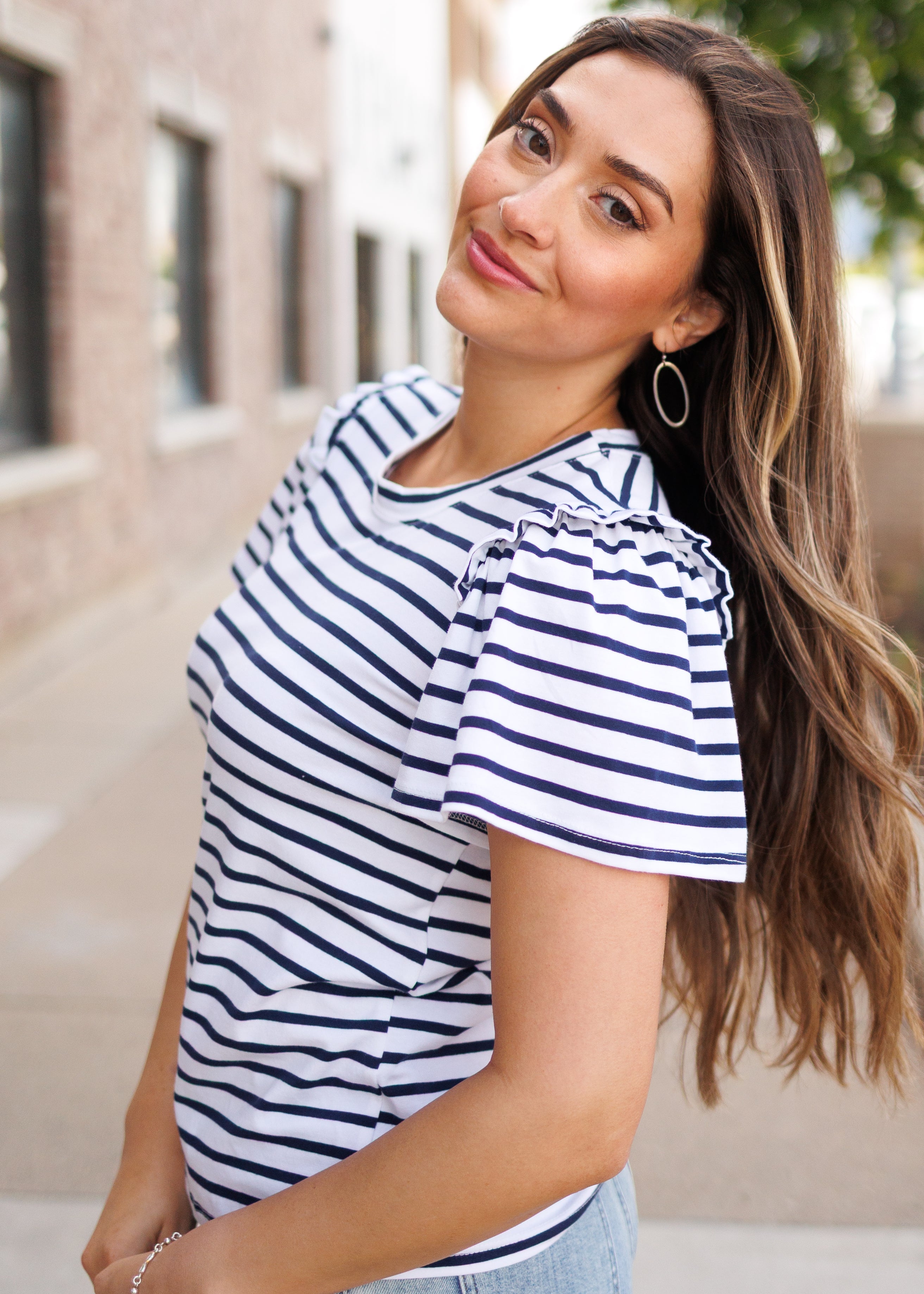 Presley Navy Striped Top