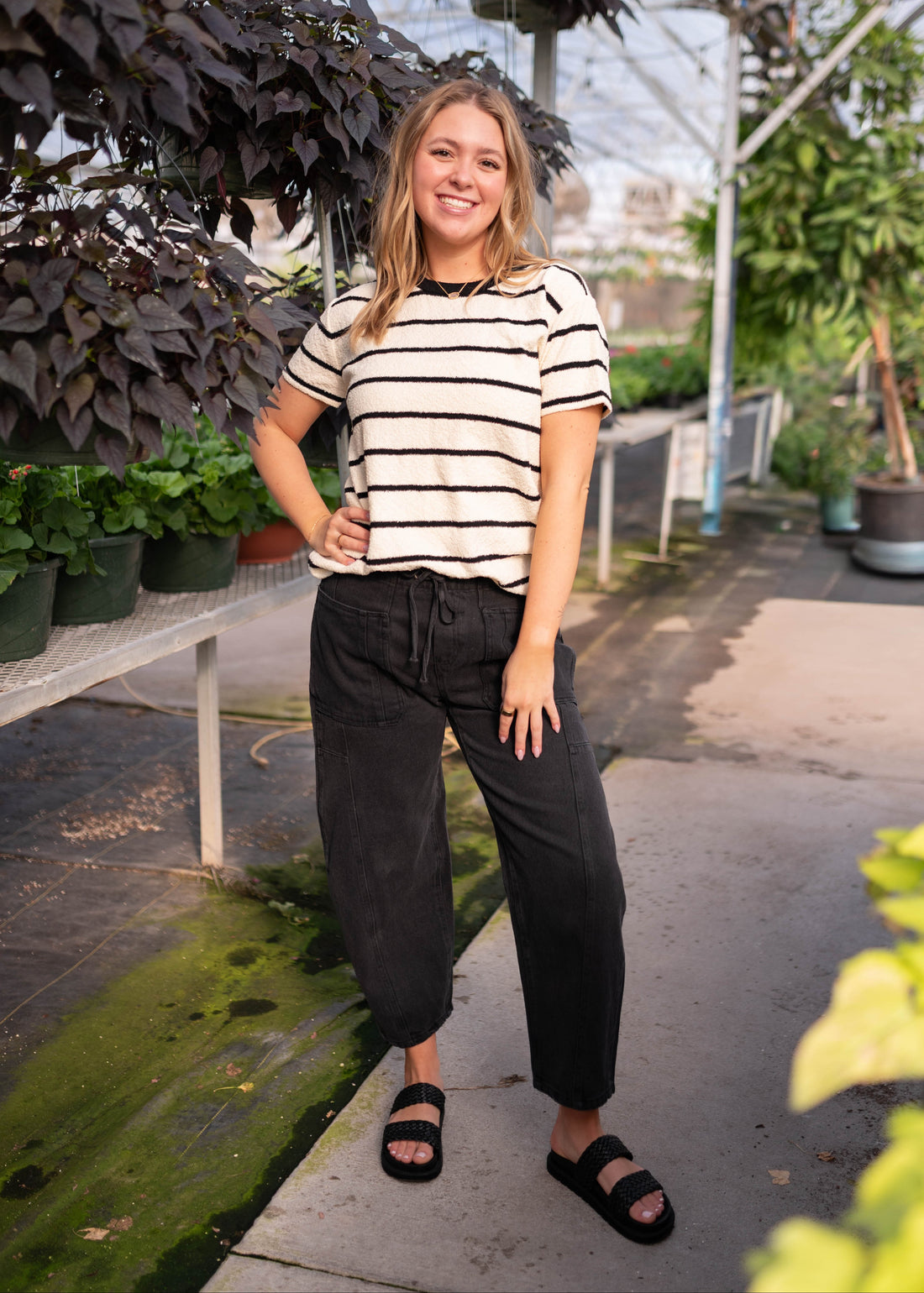 Raegan Black Striped Sweater Top