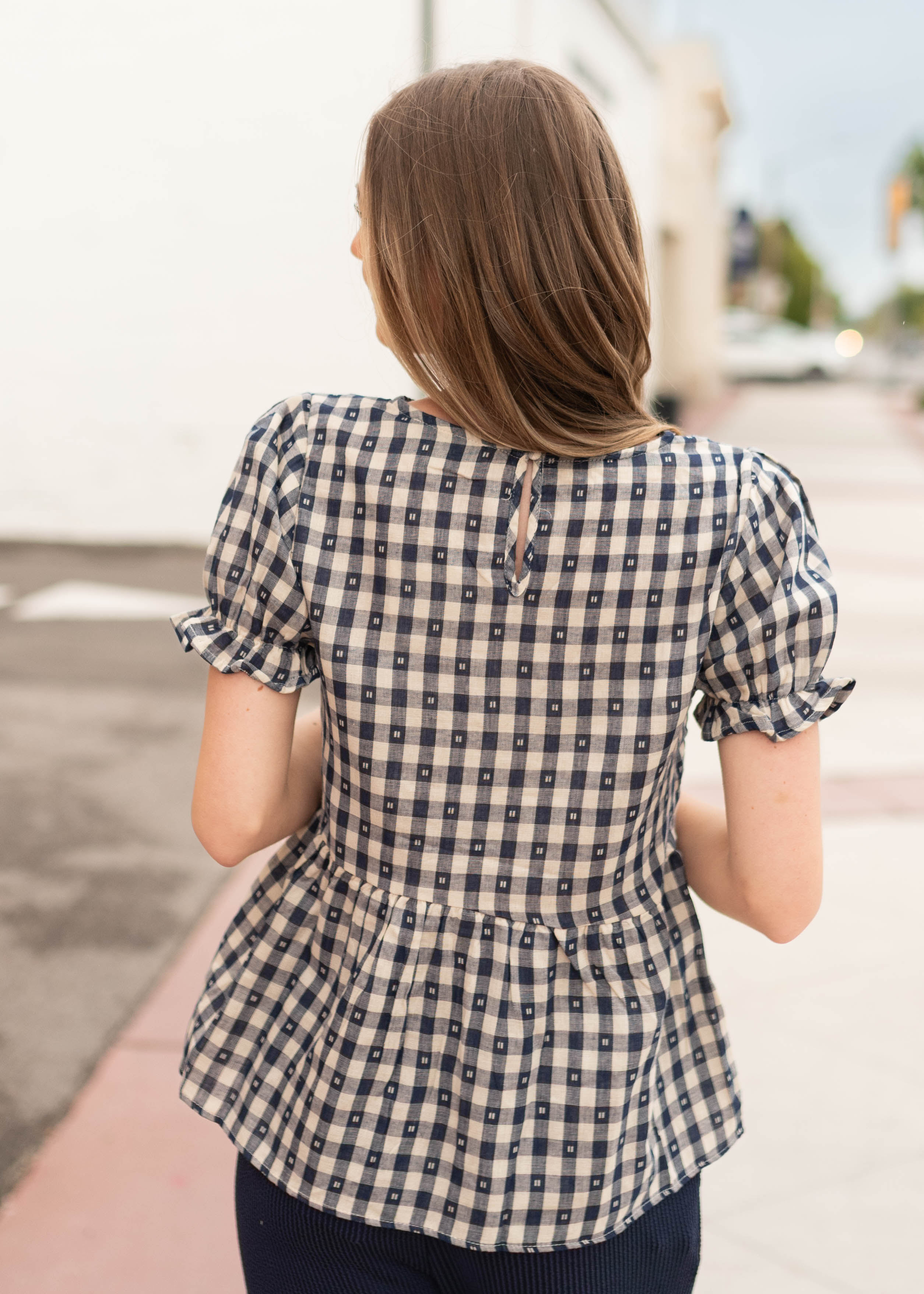 Raegan Navy Gingham Babydoll Top